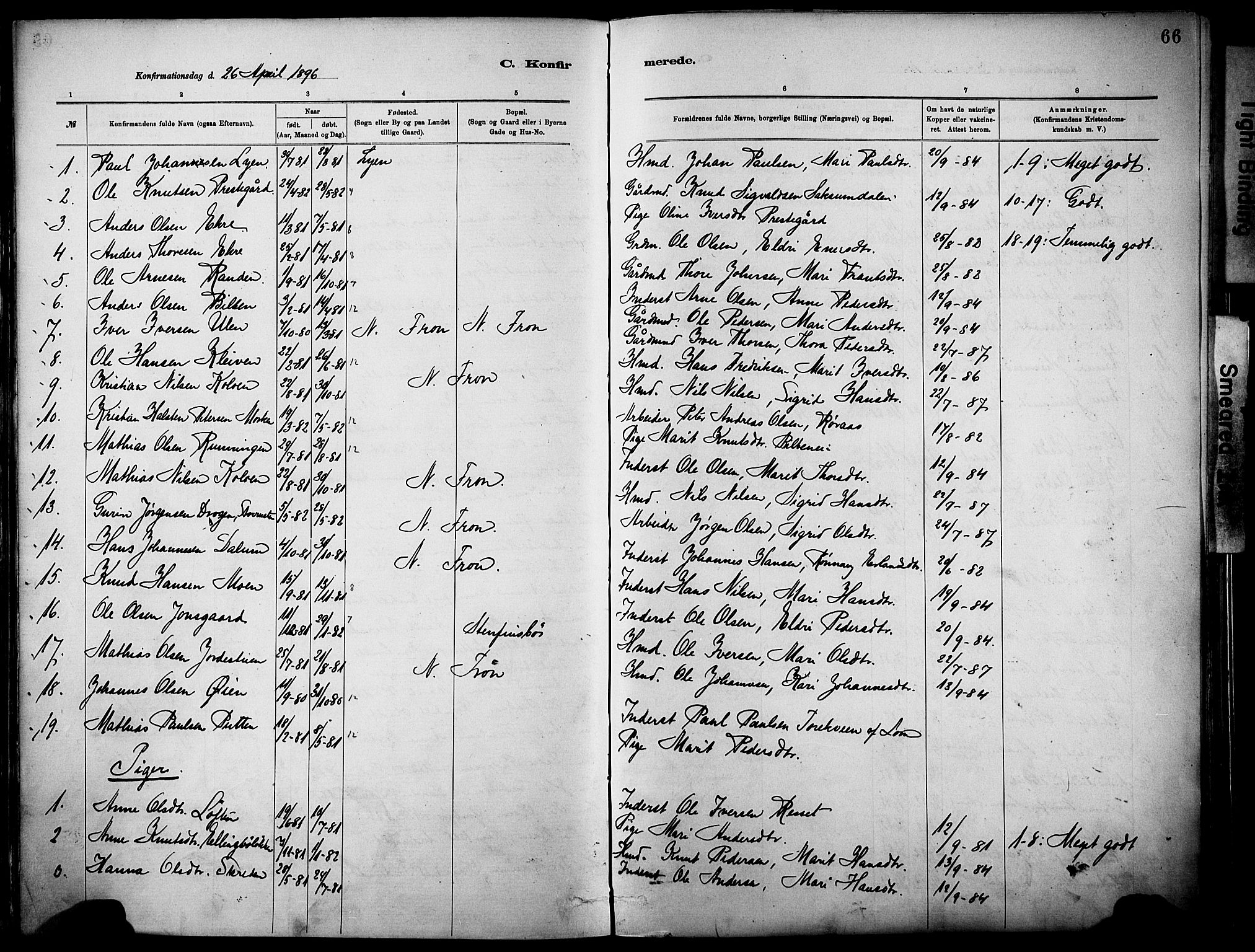 Vågå prestekontor, SAH/PREST-076/H/Ha/Haa/L0010: Parish register (official) no. 10, 1887-1904, p. 66