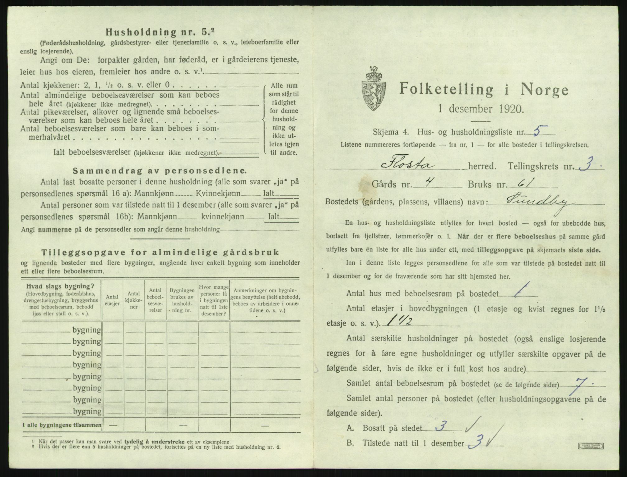 SAK, 1920 census for Flosta, 1920, p. 244