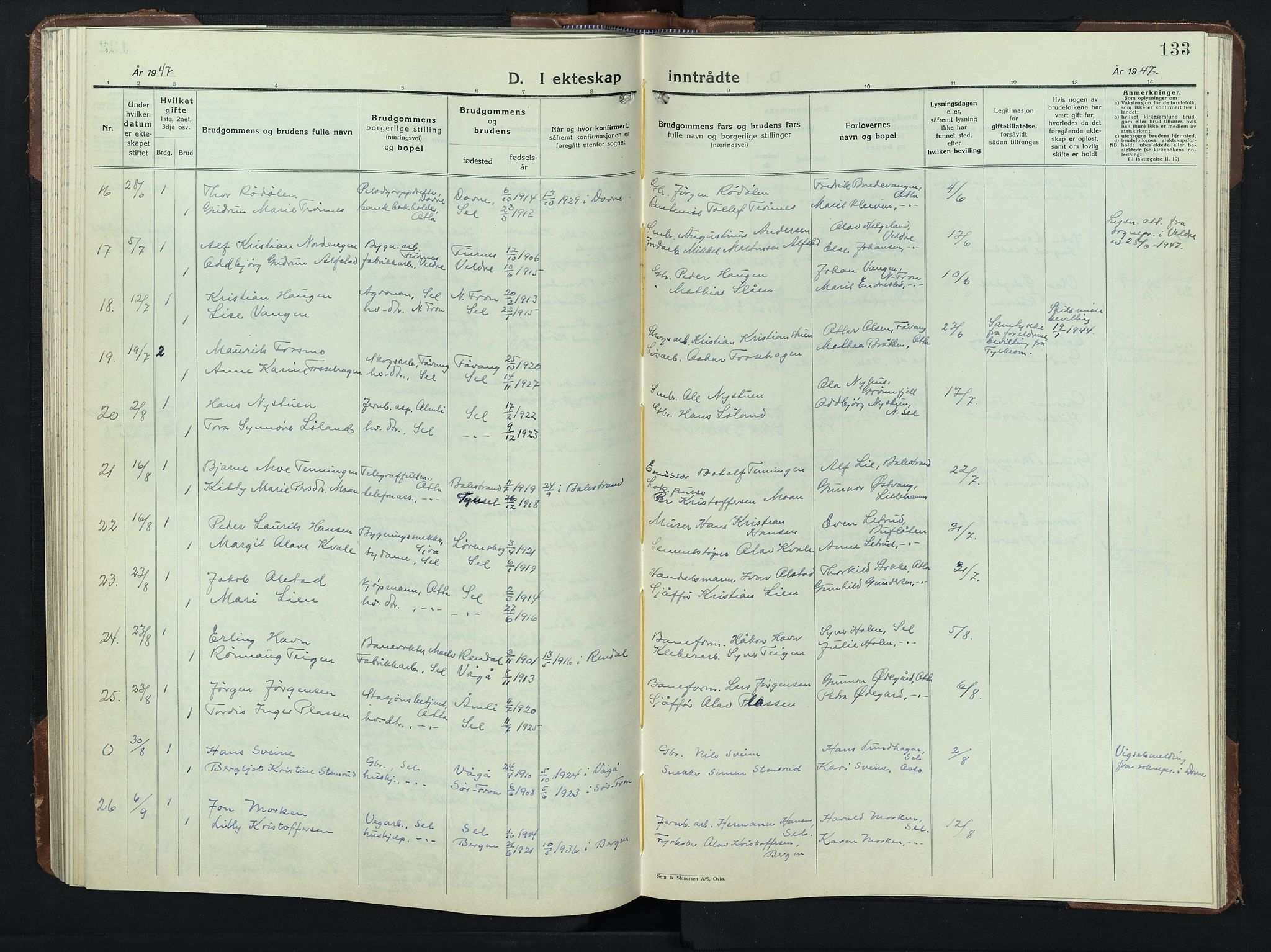 Sel prestekontor, SAH/PREST-074/H/Ha/Hab/L0003: Parish register (copy) no. 3, 1940-1951, p. 133