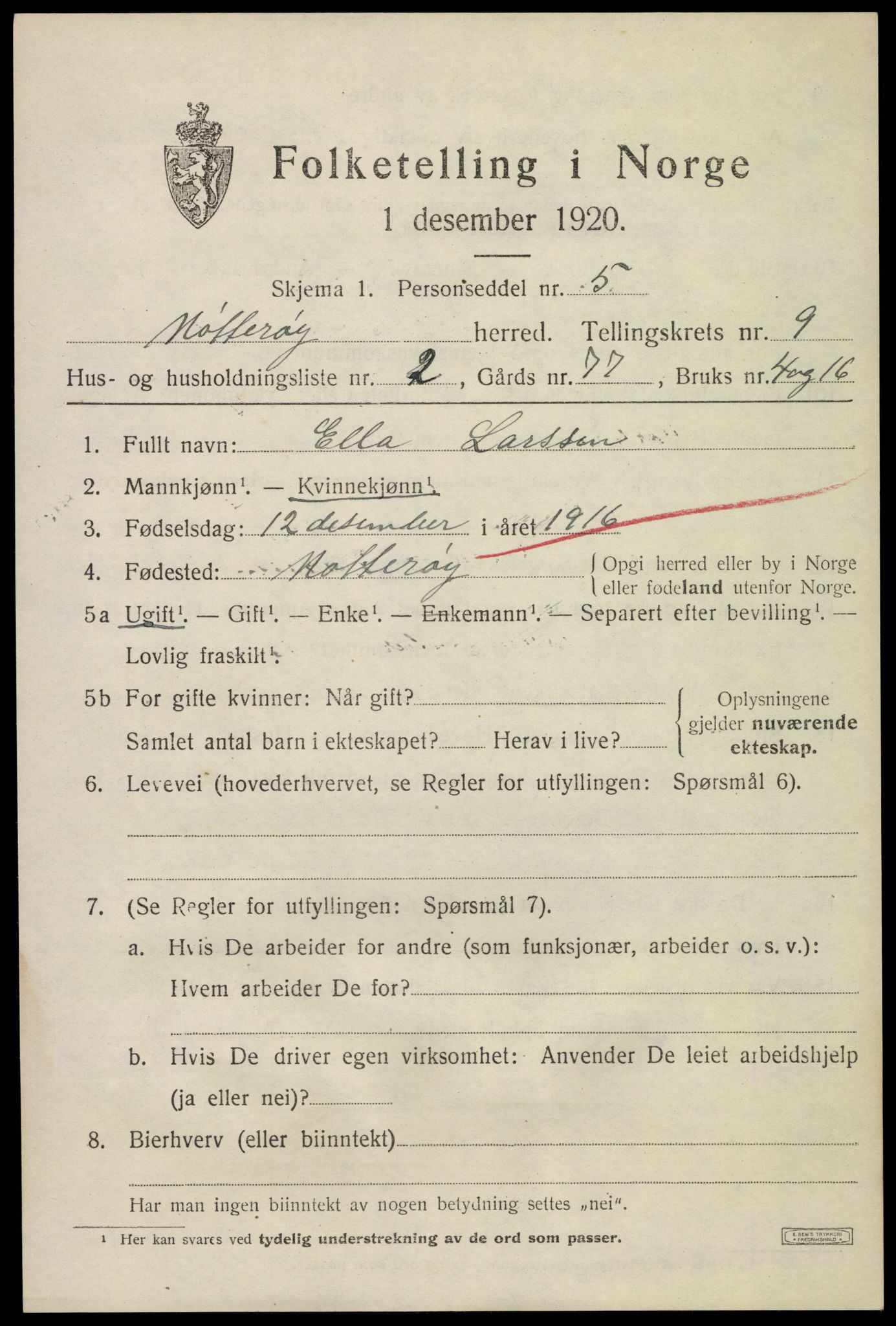 SAKO, 1920 census for Nøtterøy, 1920, p. 11519