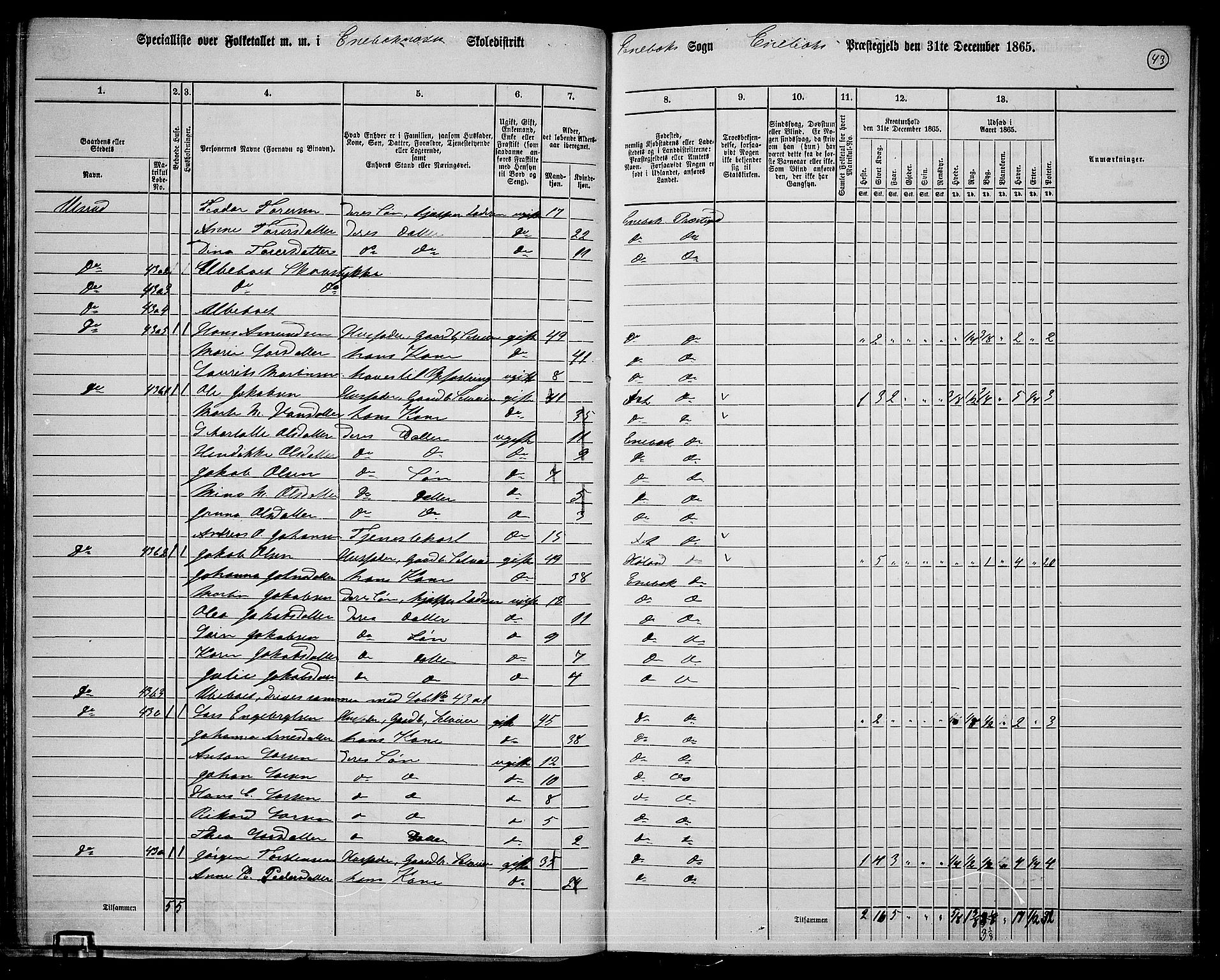 RA, 1865 census for Enebakk, 1865, p. 40