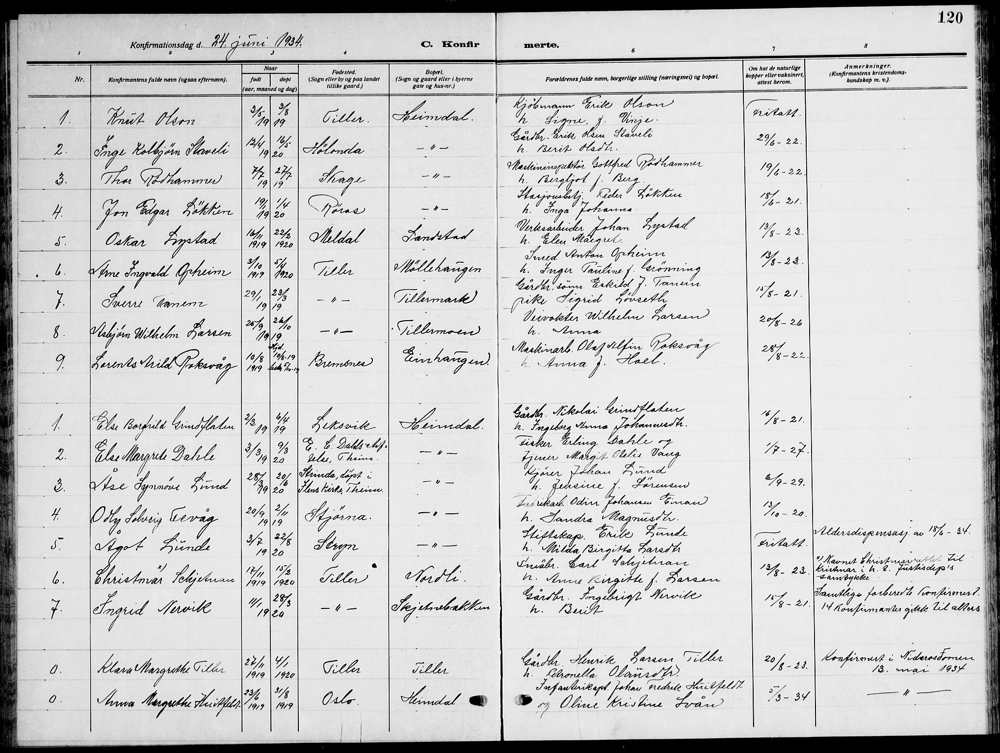 Ministerialprotokoller, klokkerbøker og fødselsregistre - Sør-Trøndelag, AV/SAT-A-1456/621/L0462: Parish register (copy) no. 621C05, 1915-1945, p. 120