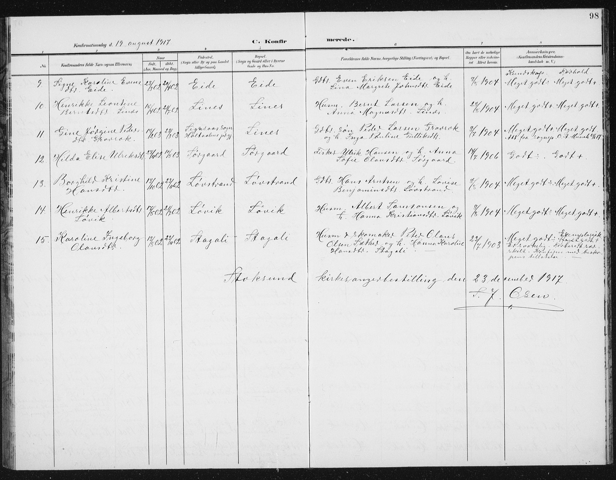 Ministerialprotokoller, klokkerbøker og fødselsregistre - Sør-Trøndelag, SAT/A-1456/656/L0699: Parish register (copy) no. 656C05, 1905-1920, p. 98