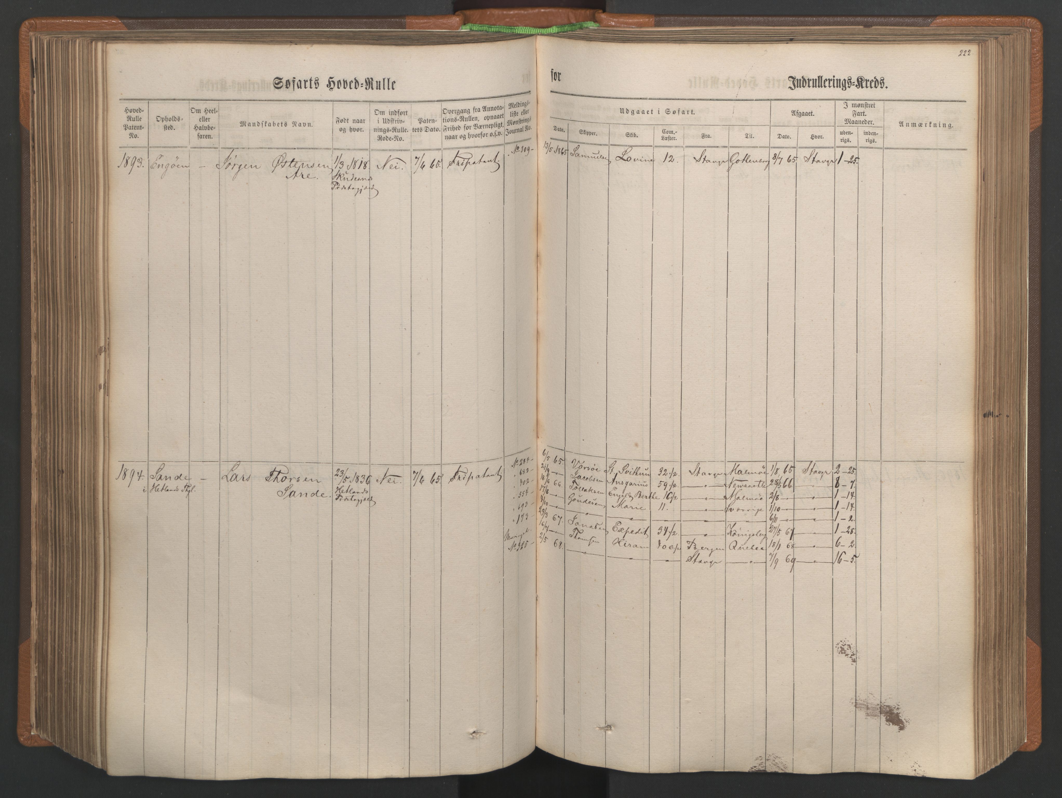 Stavanger sjømannskontor, AV/SAST-A-102006/F/Fb/Fbb/L0003: Sjøfartshovedrulle, patentnr. 1451-2270, 1863, p. 235