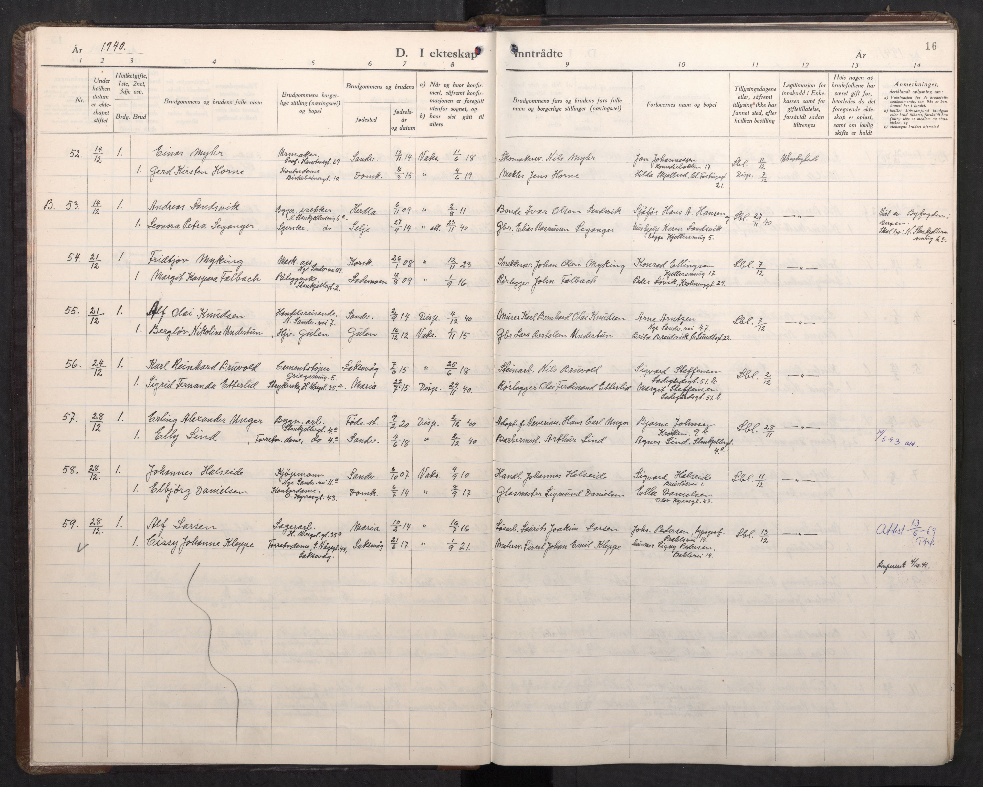 Mariakirken Sokneprestembete, AV/SAB-A-76901/H/Haa/L0019: Parish register (official) no. D 1, 1939-1963, p. 15b-16a