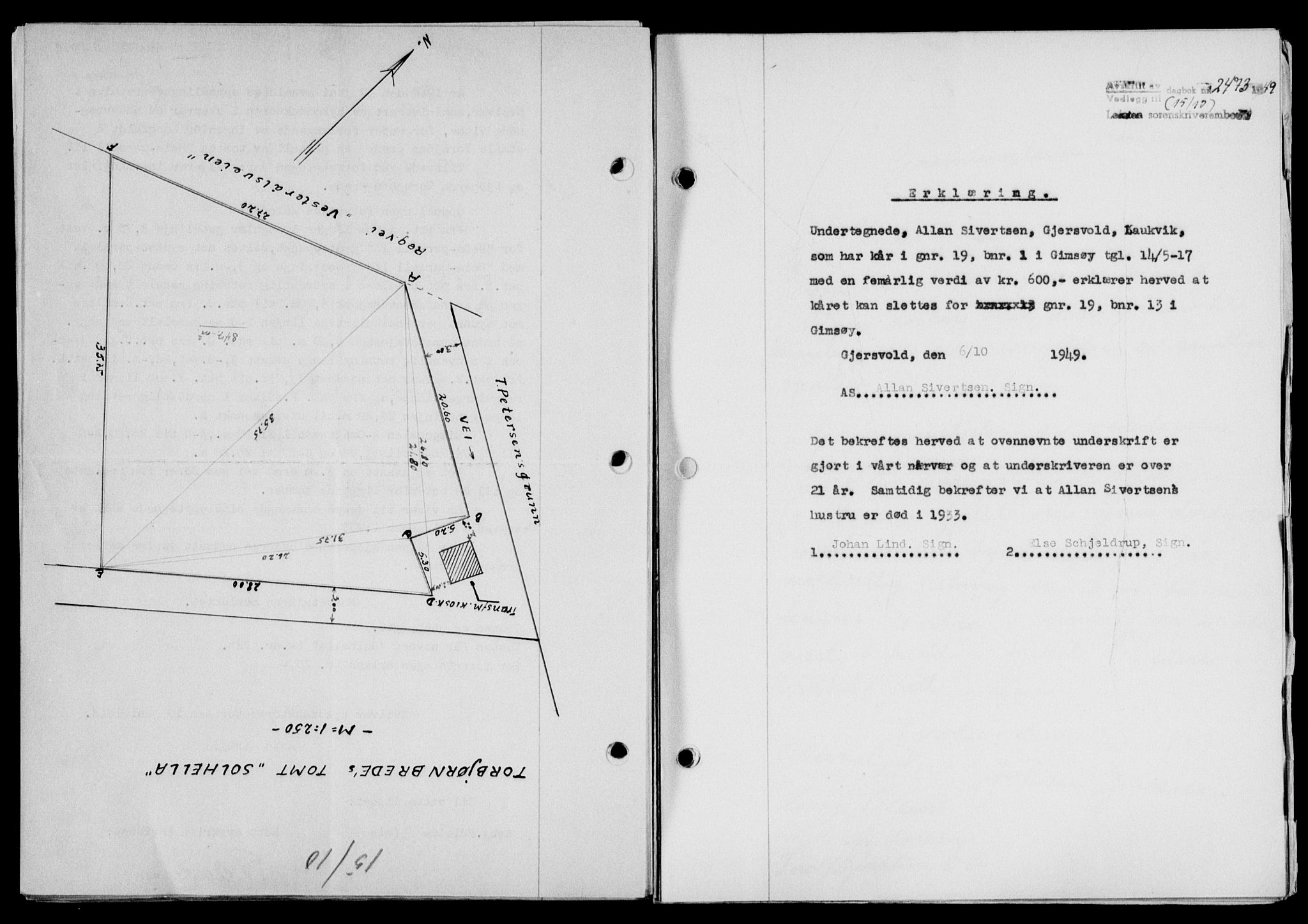 Lofoten sorenskriveri, SAT/A-0017/1/2/2C/L0022a: Mortgage book no. 22a, 1949-1950, Diary no: : 2473/1949