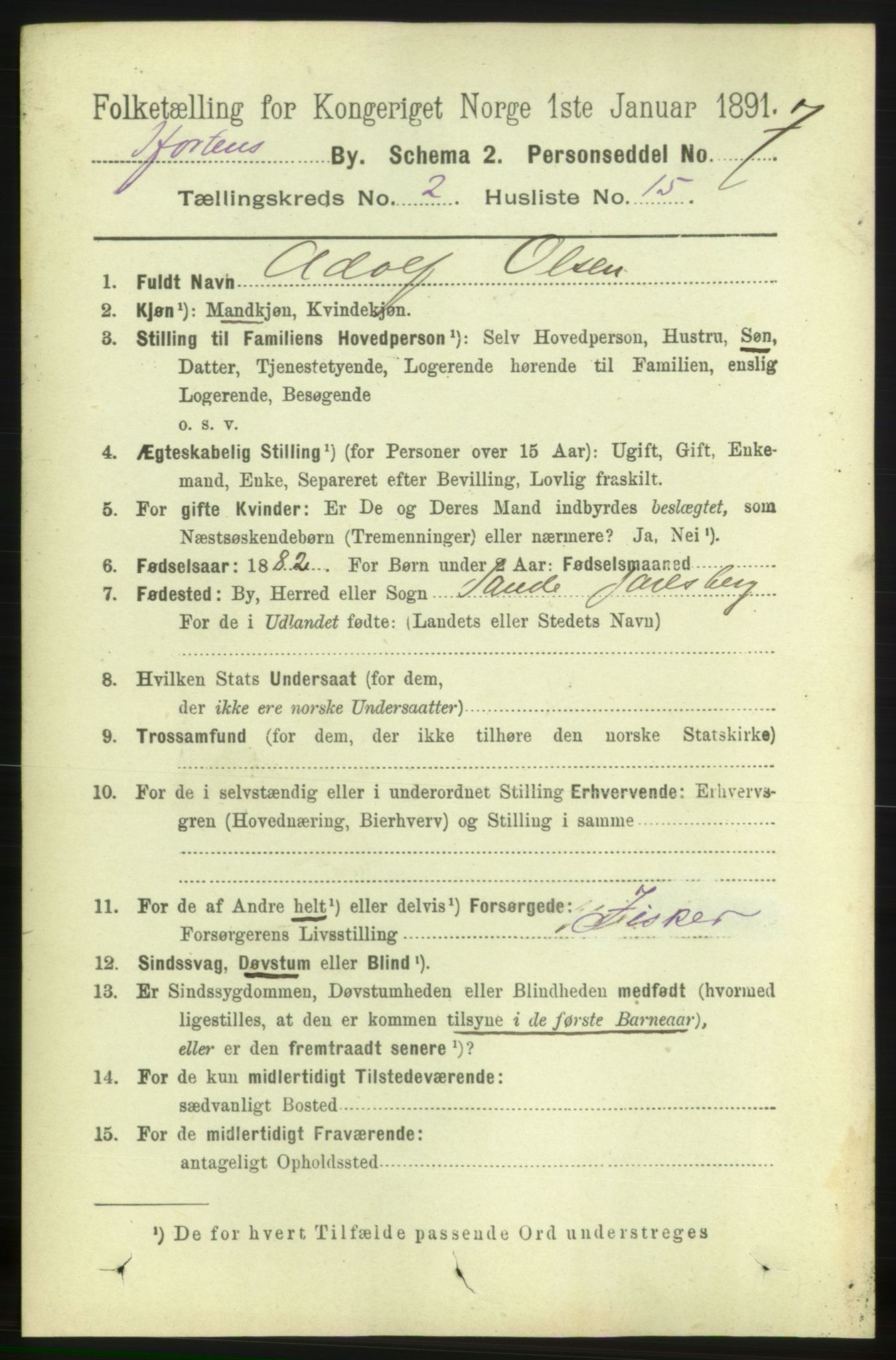 RA, 1891 census for 0703 Horten, 1891, p. 2184