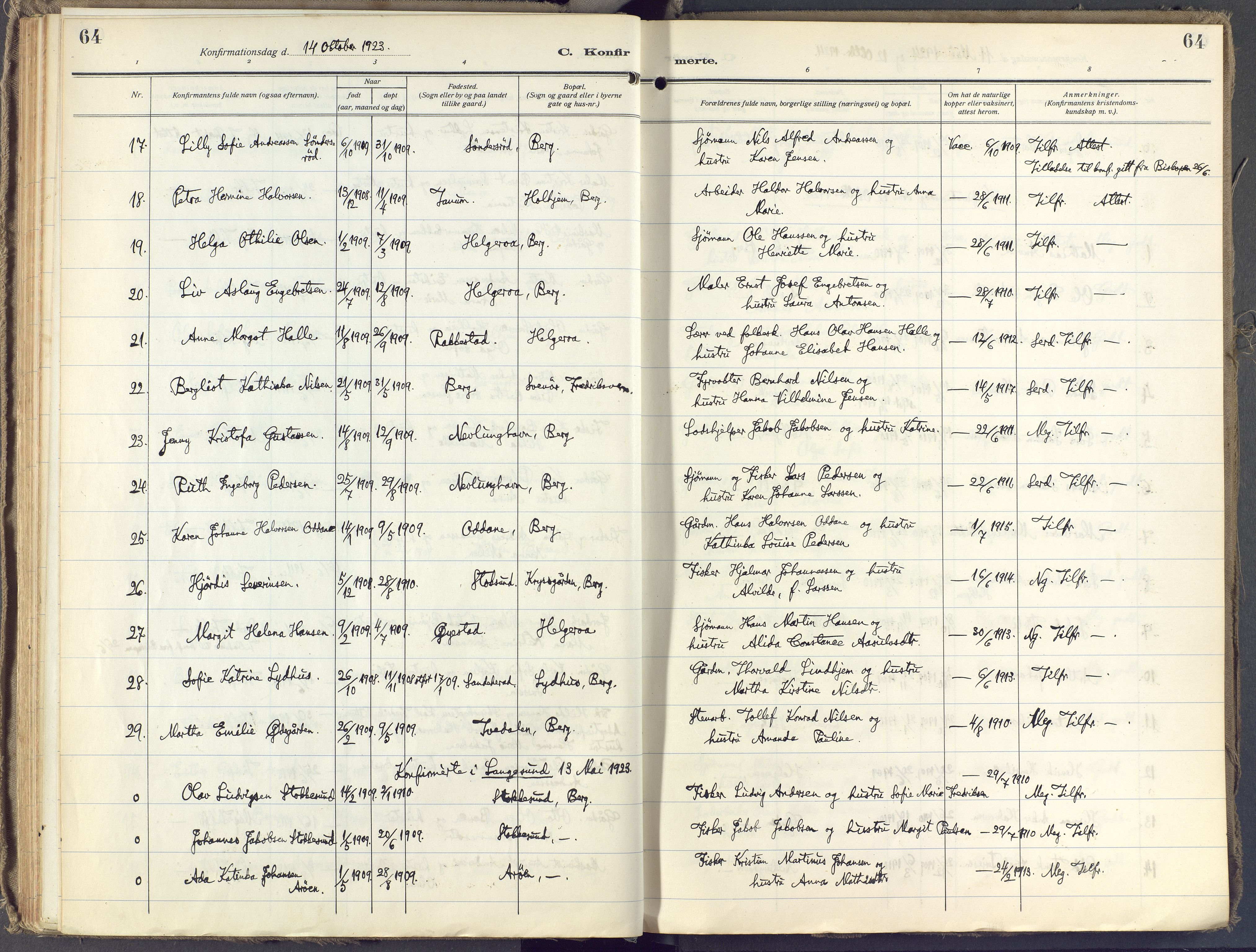 Brunlanes kirkebøker, AV/SAKO-A-342/F/Fb/L0004: Parish register (official) no. II 4, 1923-1940, p. 64