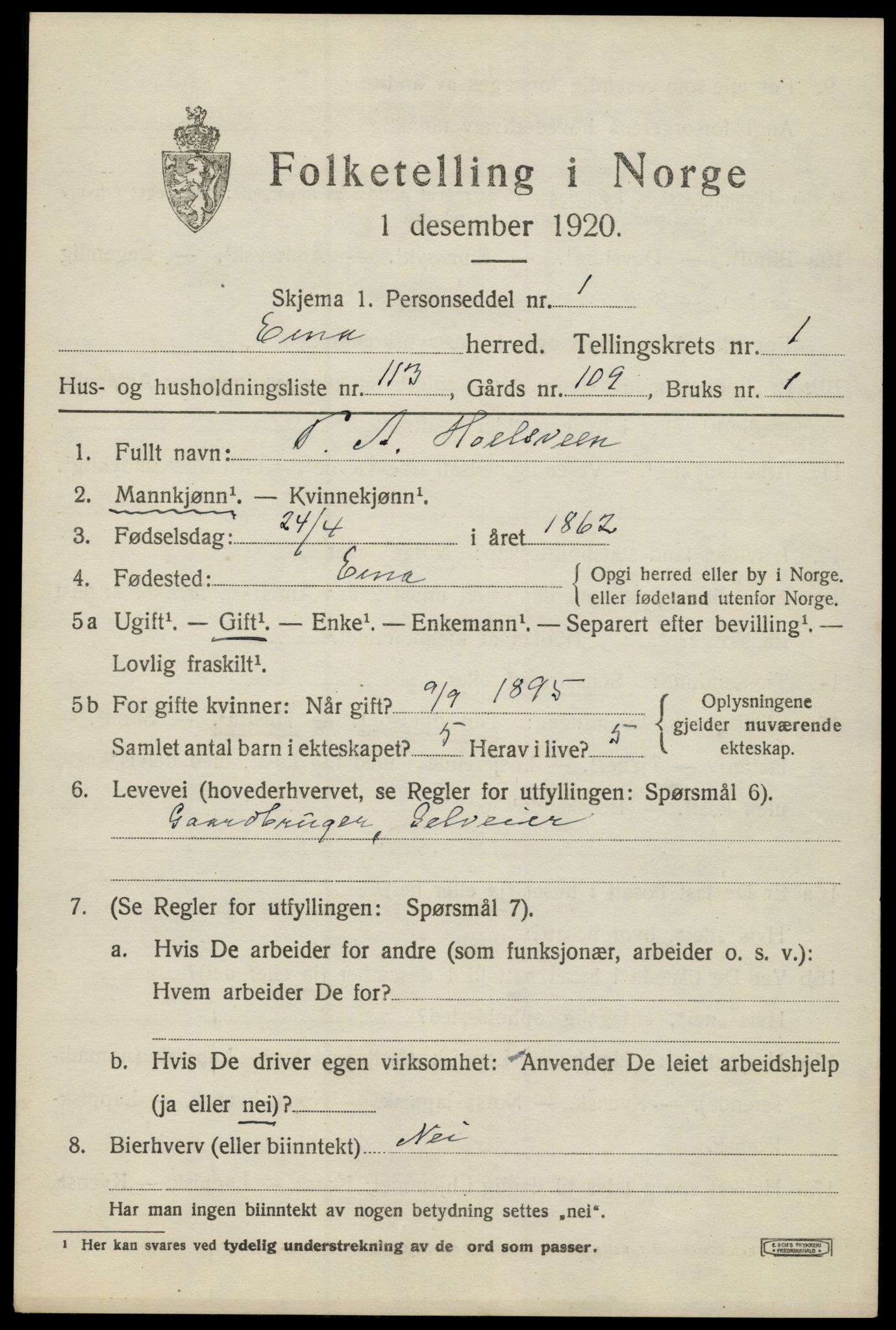 SAH, 1920 census for Eina, 1920, p. 1756