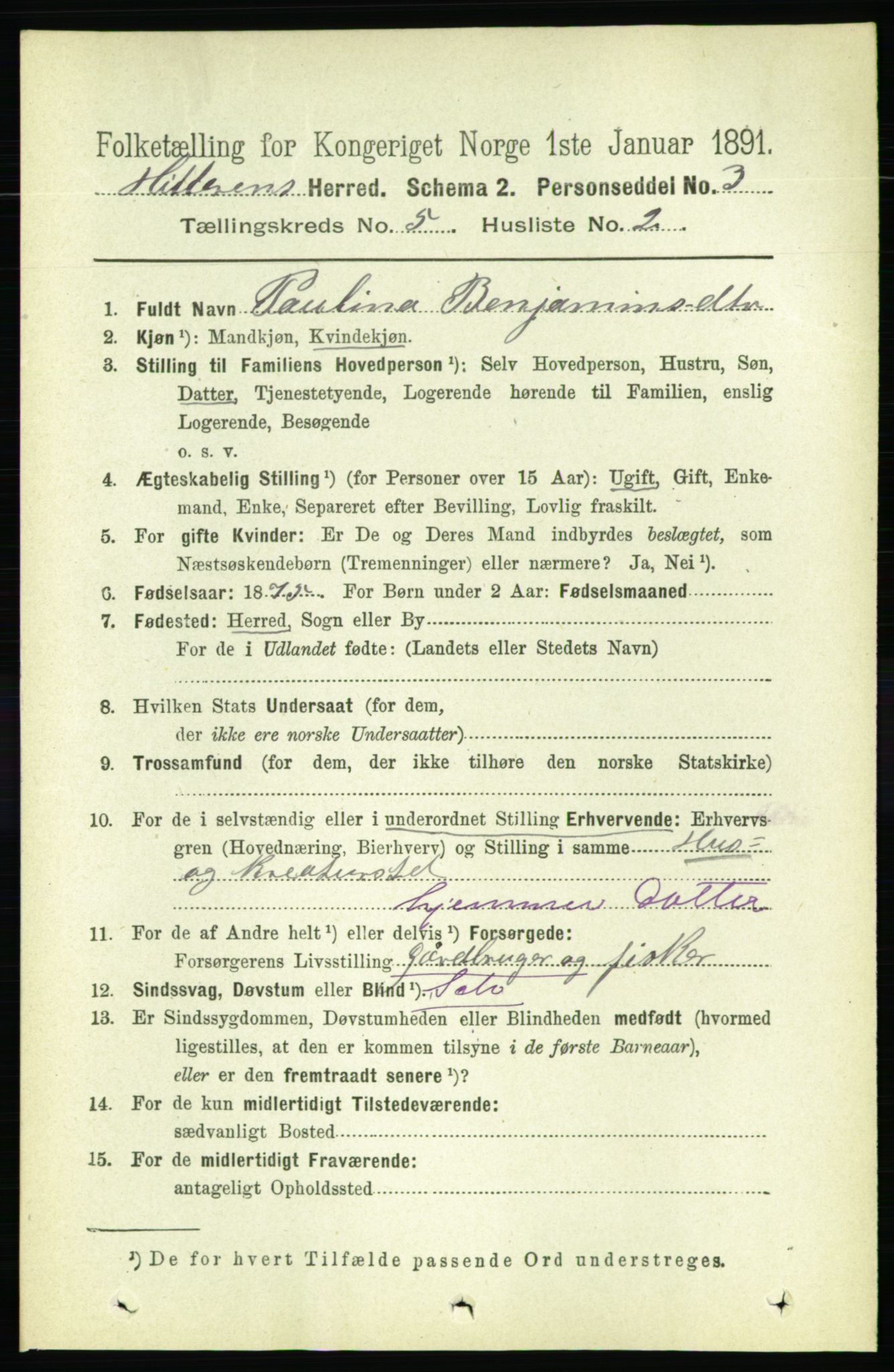 RA, 1891 census for 1617 Hitra, 1891, p. 899