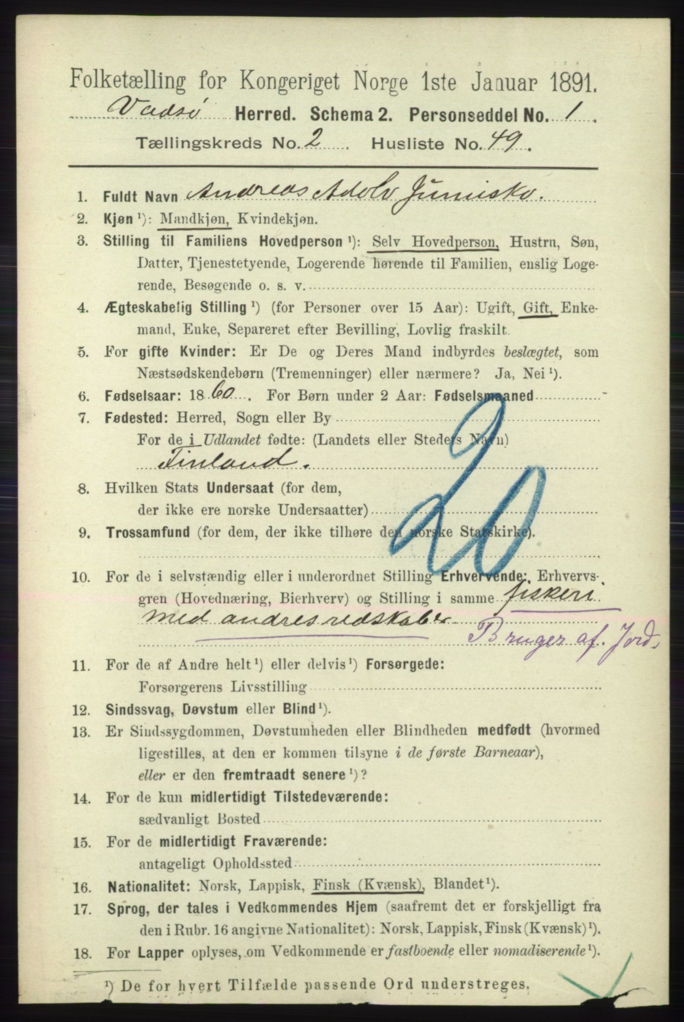 RA, 1891 census for 2029 Vadsø, 1891, p. 764