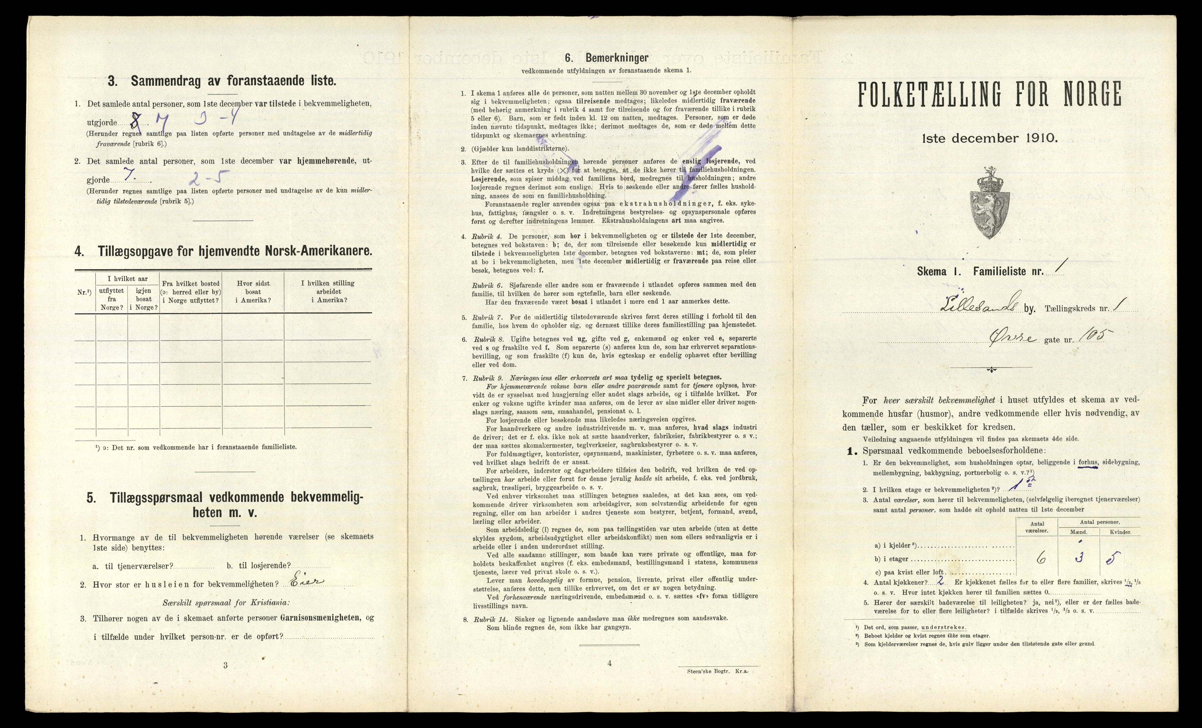 RA, 1910 census for Lillesand, 1910, p. 464