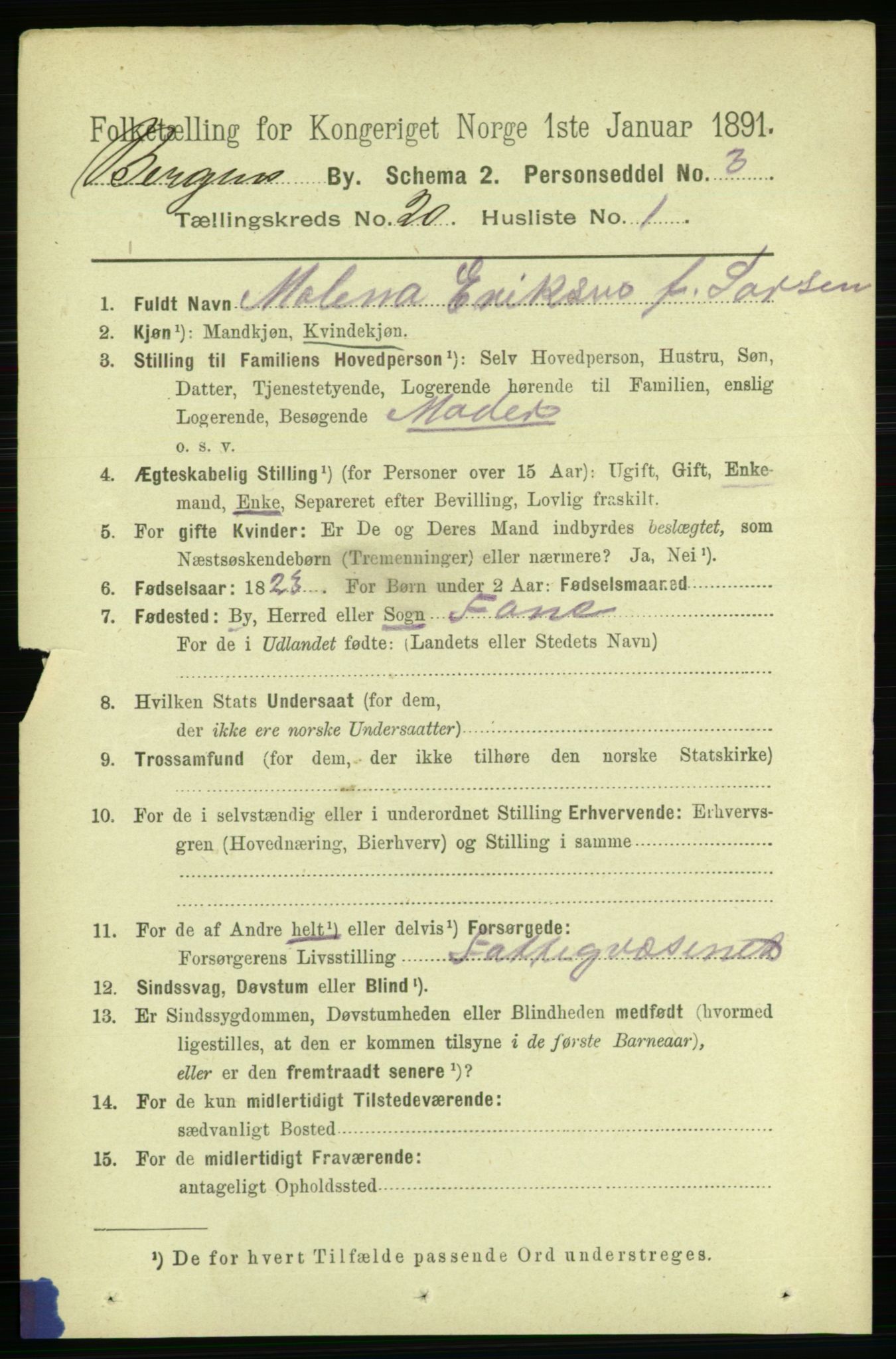 RA, 1891 Census for 1301 Bergen, 1891, p. 28001