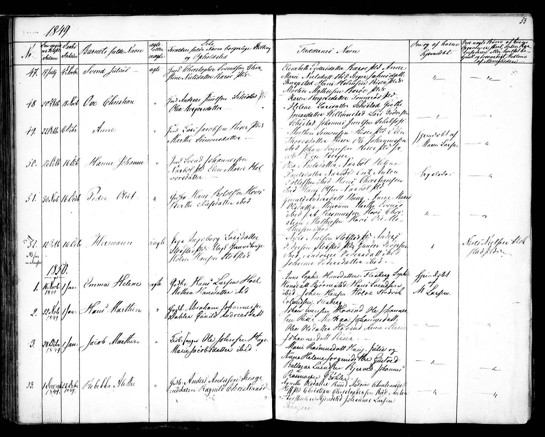 Hobøl prestekontor Kirkebøker, AV/SAO-A-2002/F/Fa/L0003: Parish register (official) no. I 3, 1842-1864, p. 53