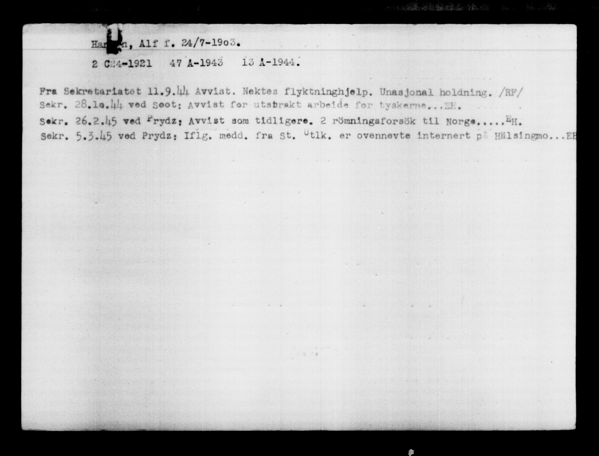 Den Kgl. Norske Legasjons Flyktningskontor, AV/RA-S-6753/V/Va/L0012: Kjesäterkartoteket.  Flyktningenr. 28300-31566, 1940-1945, p. 2717