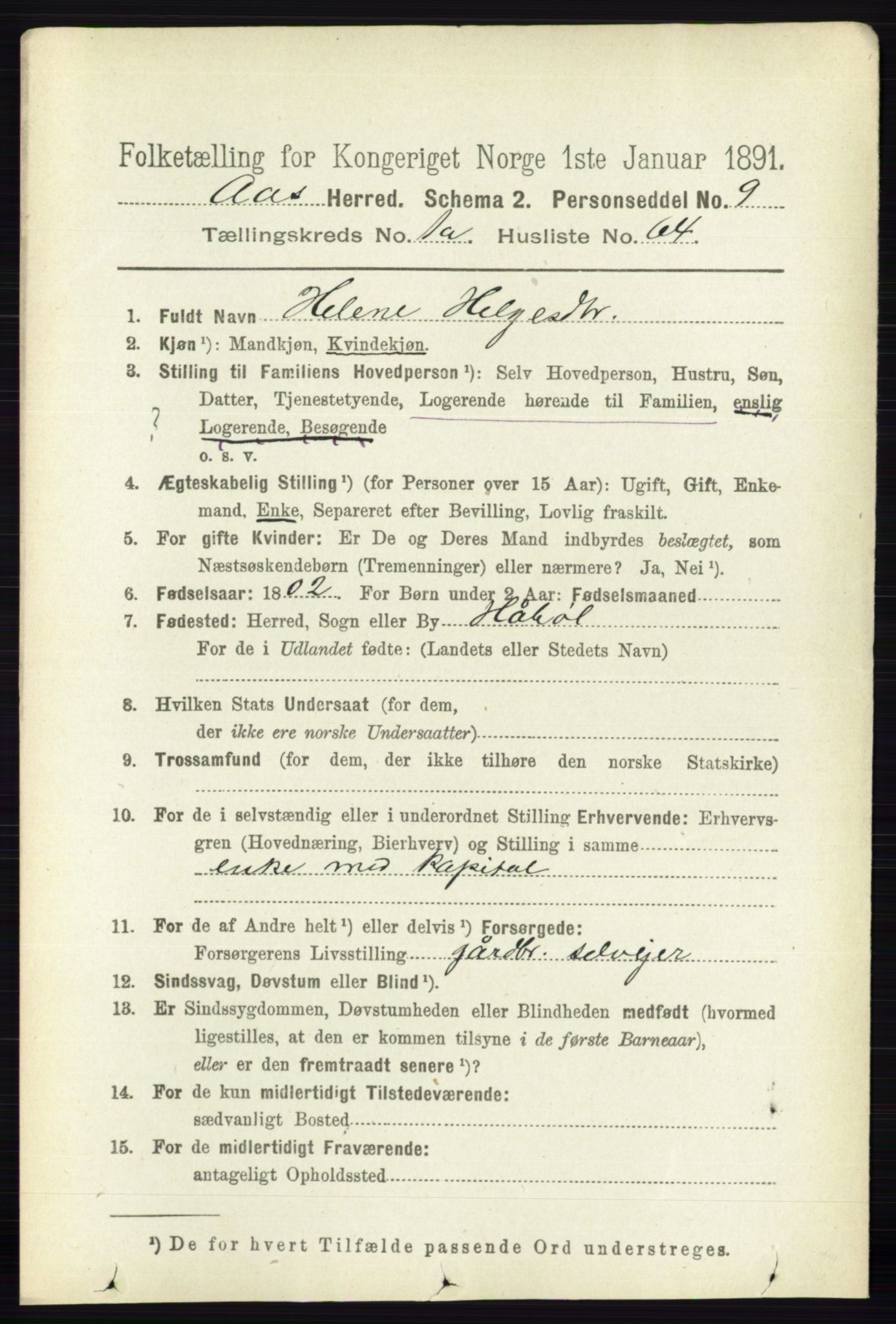 RA, 1891 census for 0214 Ås, 1891, p. 524