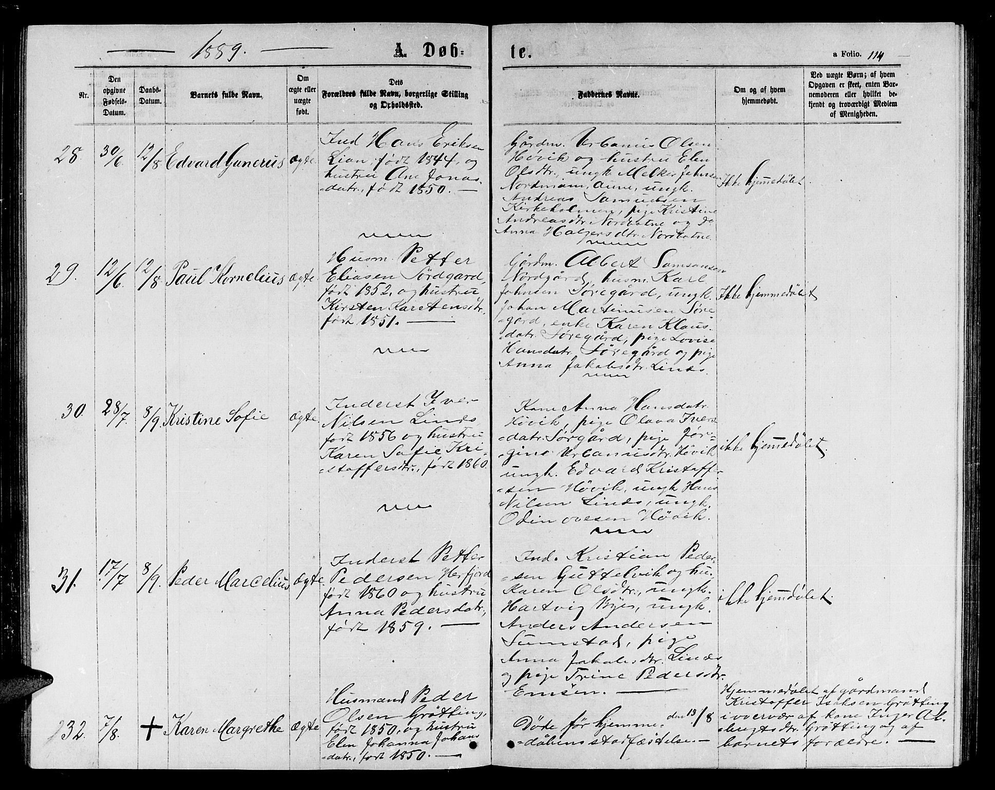 Ministerialprotokoller, klokkerbøker og fødselsregistre - Sør-Trøndelag, AV/SAT-A-1456/656/L0695: Parish register (copy) no. 656C01, 1867-1889, p. 114