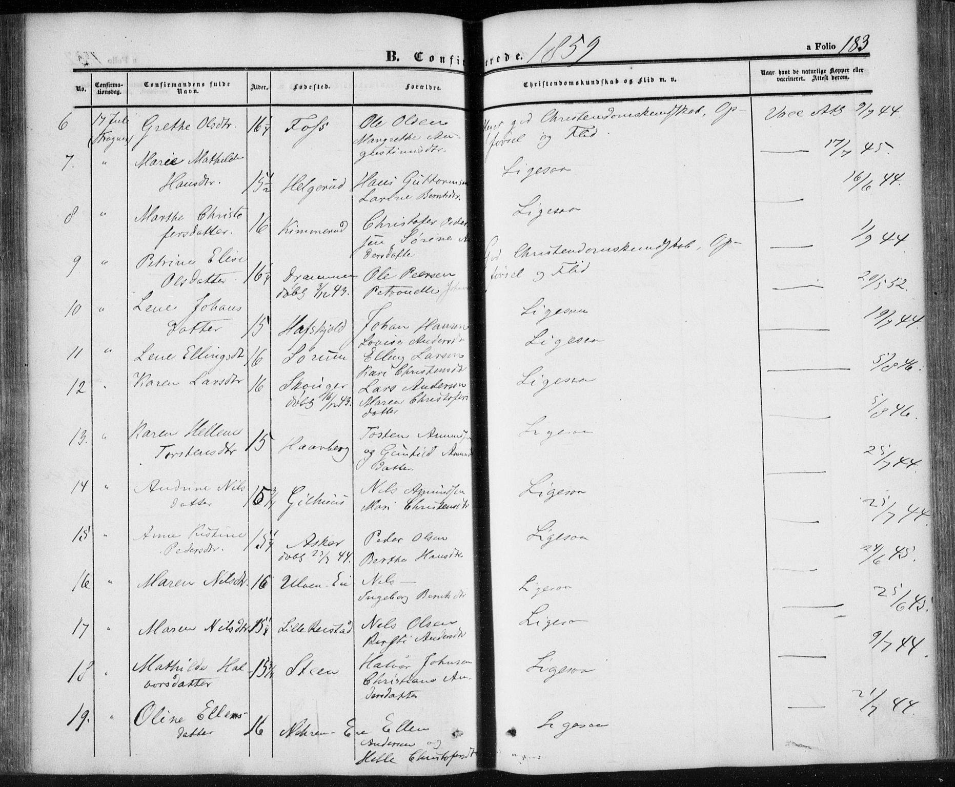 Lier kirkebøker, SAKO/A-230/F/Fa/L0012: Parish register (official) no. I 12, 1854-1864, p. 183