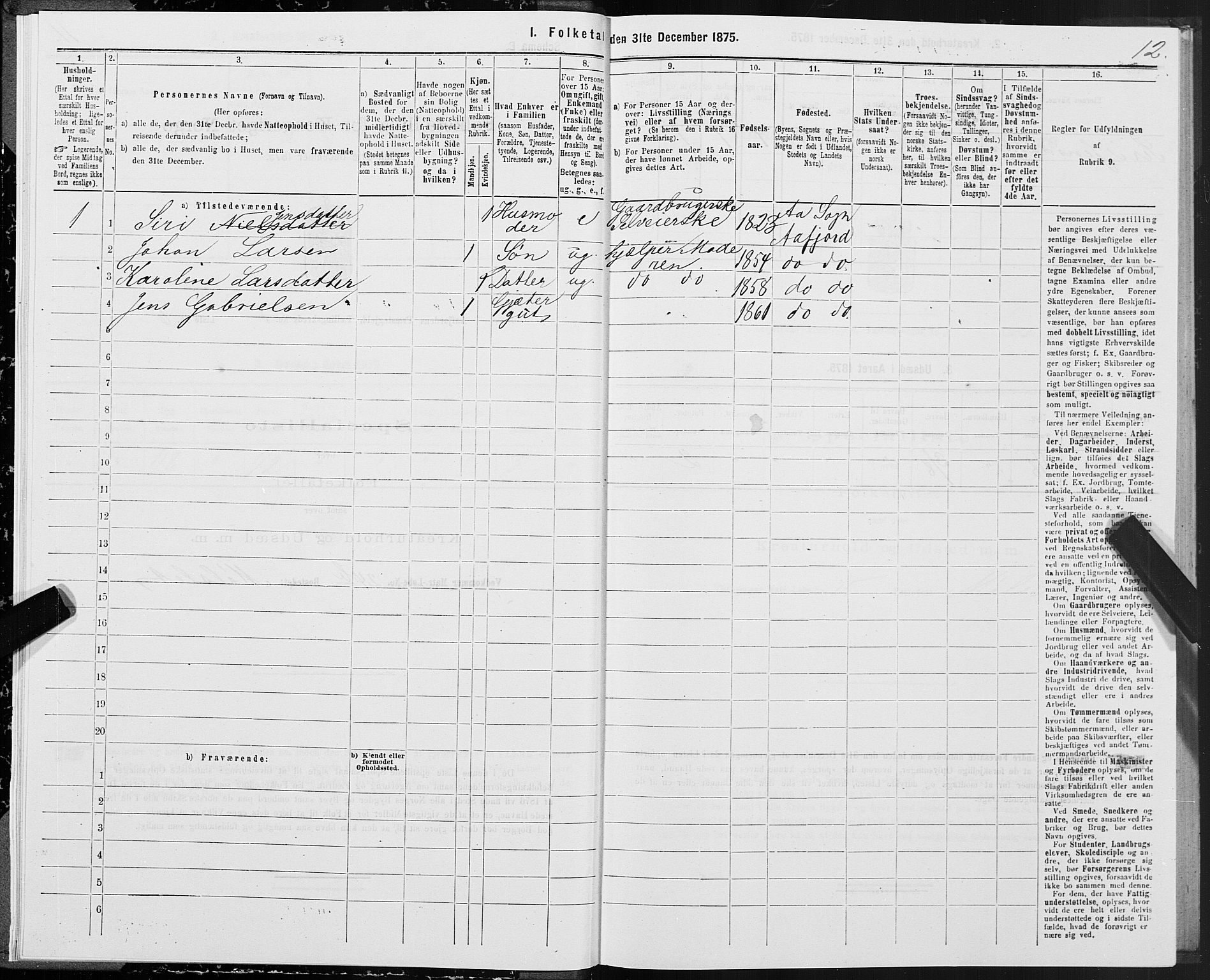 SAT, 1875 census for 1630P Aafjorden, 1875, p. 3012