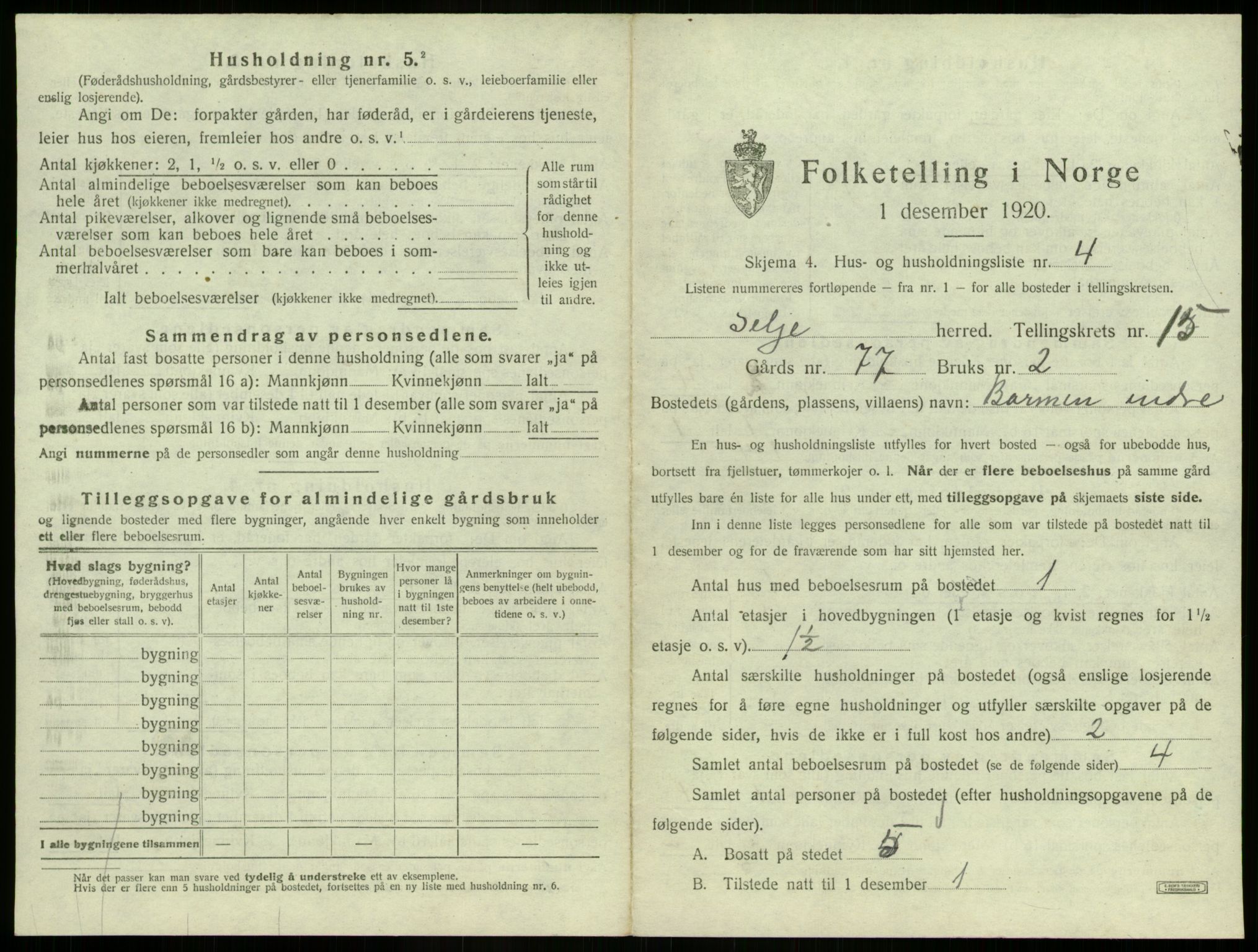 SAB, 1920 census for Selje, 1920, p. 931