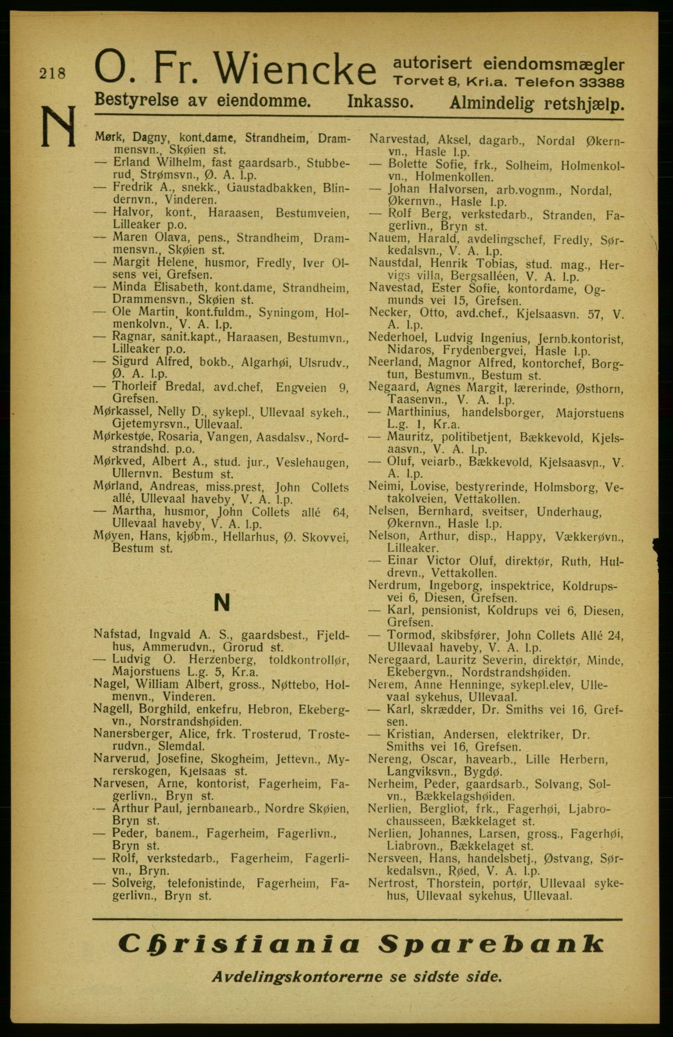 Aker adressebok/adressekalender, PUBL/001/A/002: Akers adressekalender, 1922, p. 218