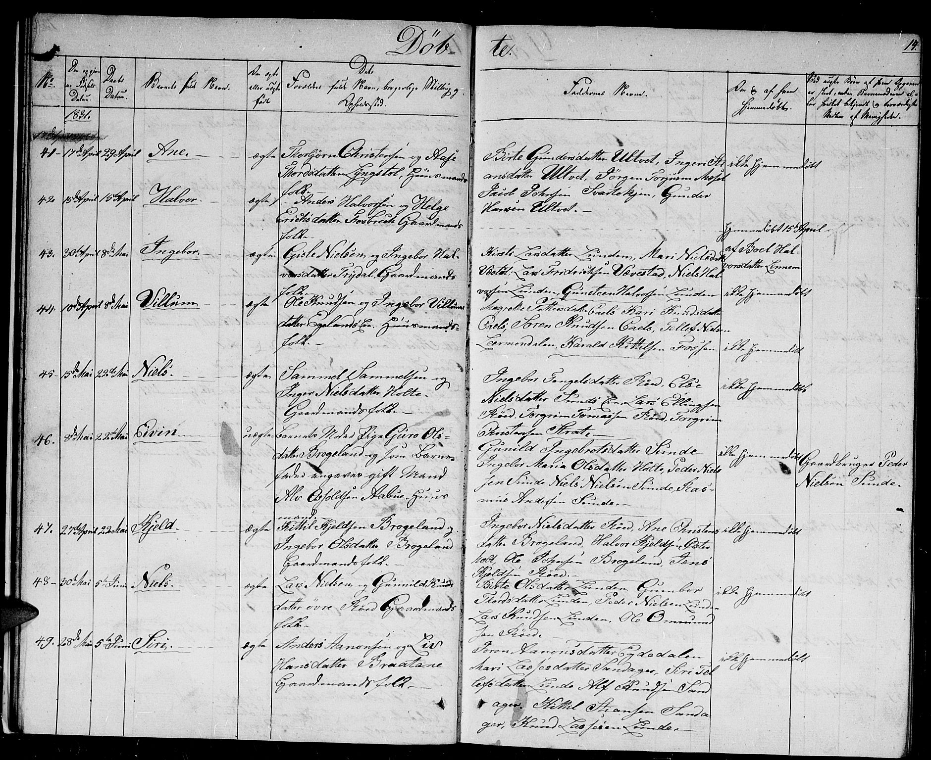 Gjerstad sokneprestkontor, AV/SAK-1111-0014/F/Fb/Fba/L0003: Parish register (copy) no. B 3, 1829-1844, p. 14