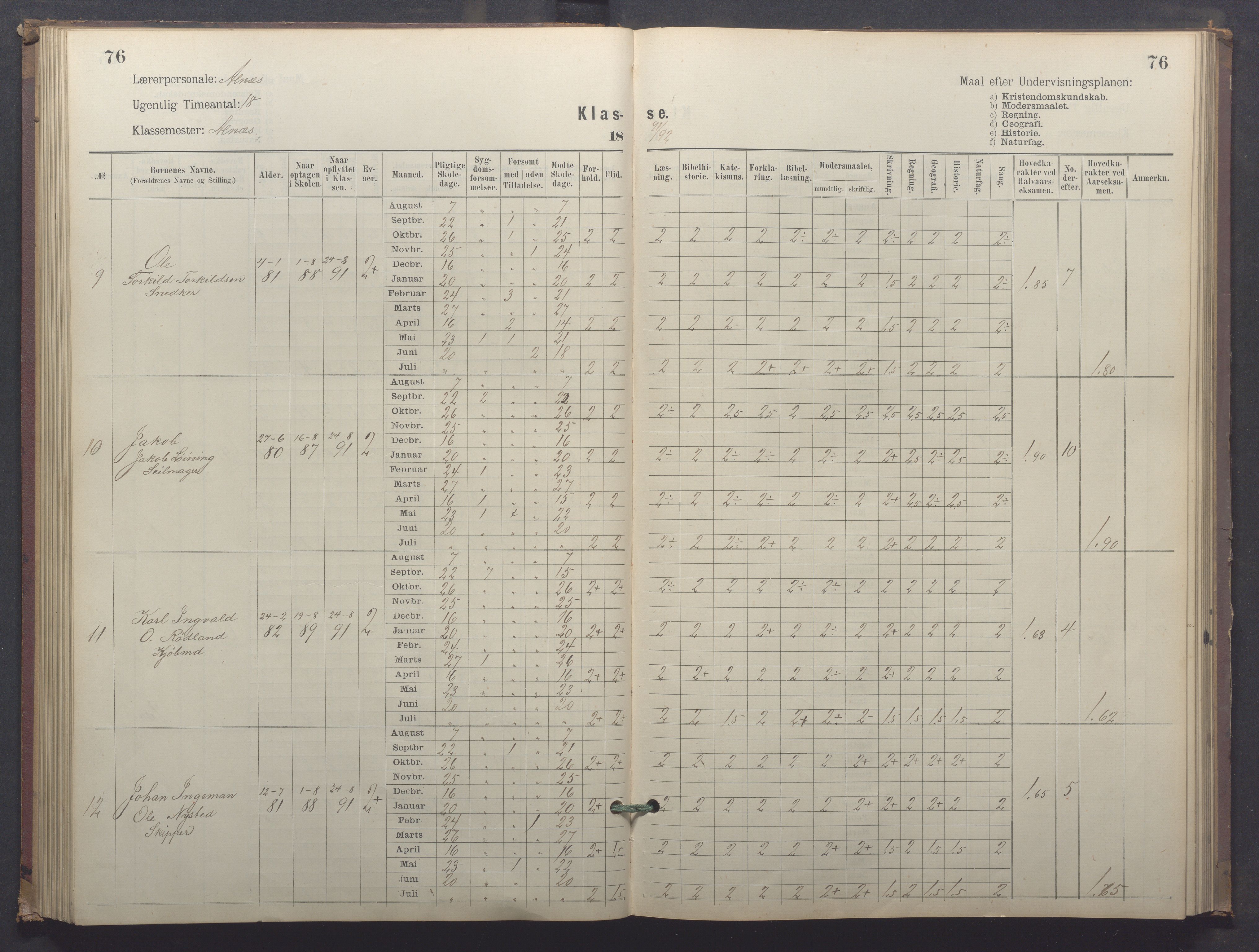 Egersund kommune (Ladested) - Egersund almueskole/folkeskole, IKAR/K-100521/H/L0025: Skoleprotokoll - Almueskolen, 4. klasse, 1887-1892, p. 76