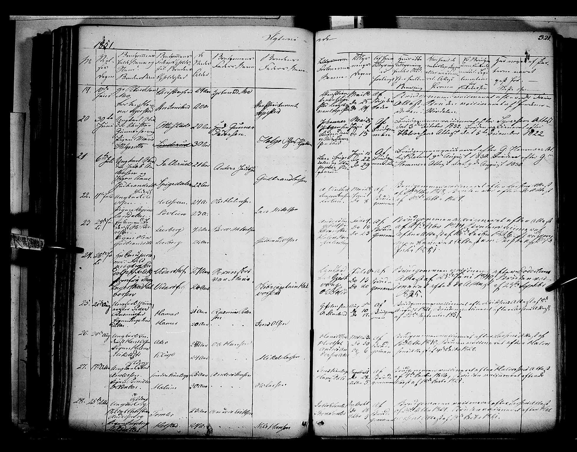 Vang prestekontor, Hedmark, SAH/PREST-008/H/Ha/Haa/L0010: Parish register (official) no. 10, 1841-1855, p. 321