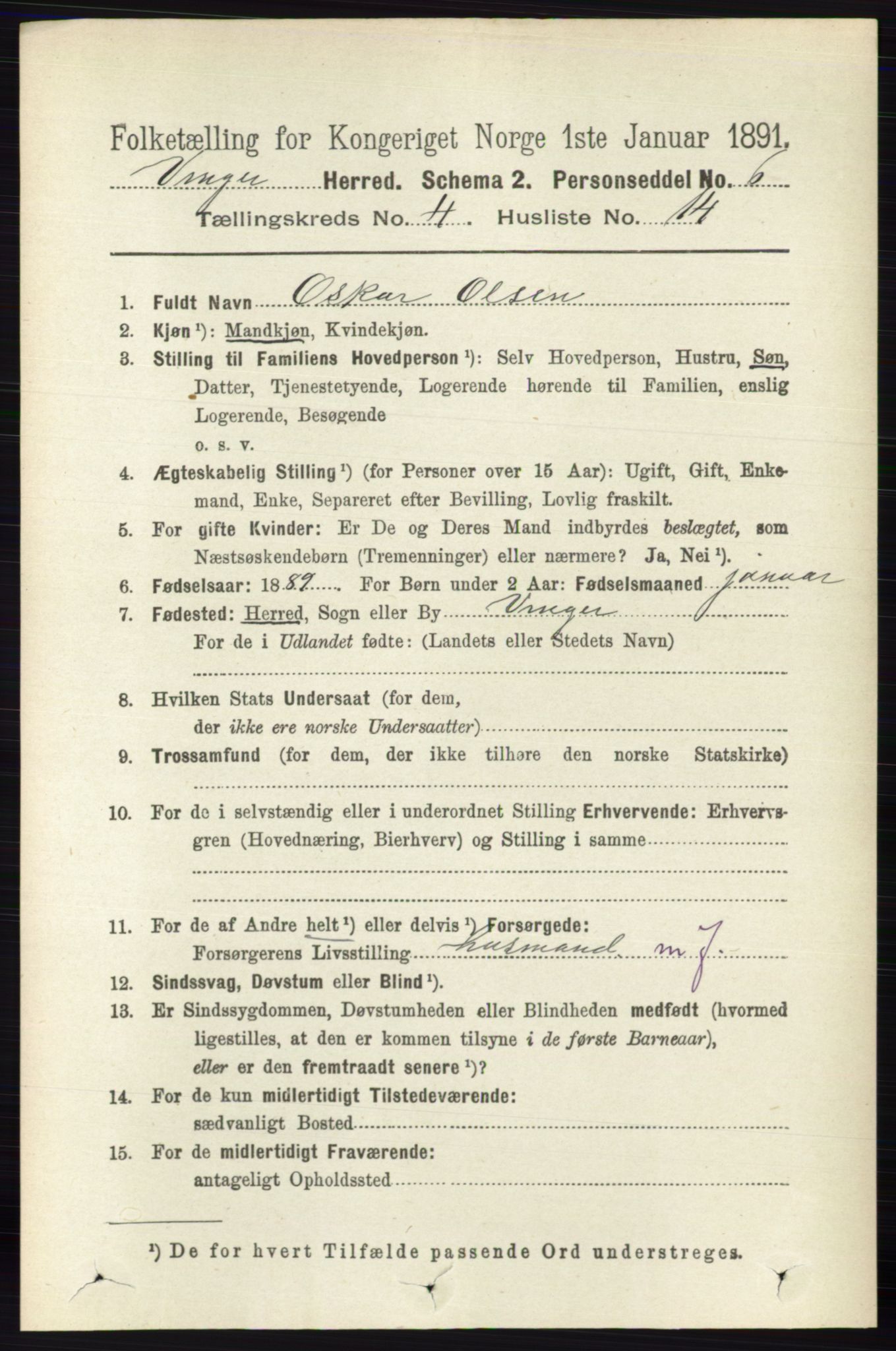 RA, 1891 census for 0421 Vinger, 1891, p. 1715