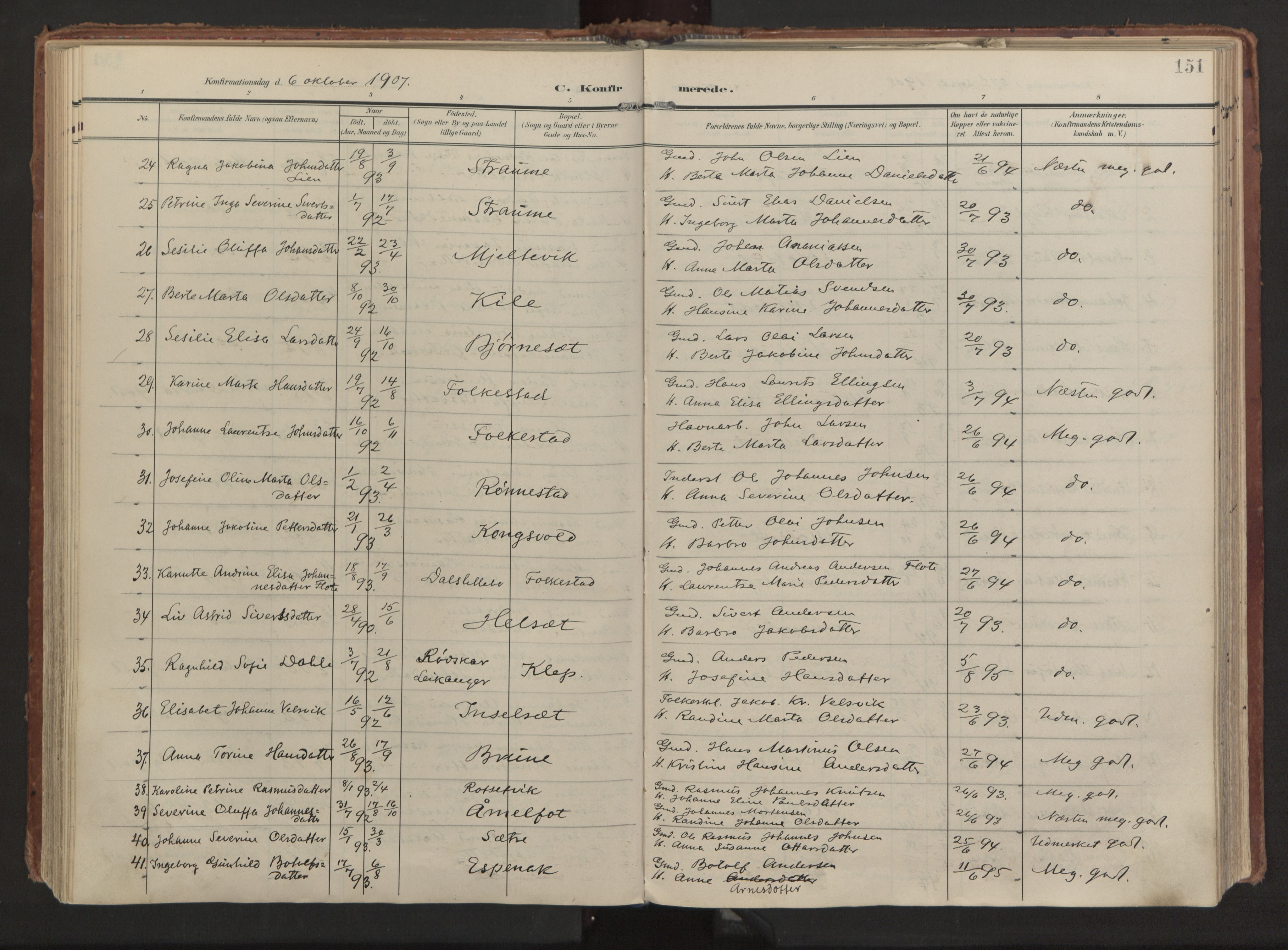 Ministerialprotokoller, klokkerbøker og fødselsregistre - Møre og Romsdal, AV/SAT-A-1454/511/L0144: Parish register (official) no. 511A11, 1906-1923, p. 151