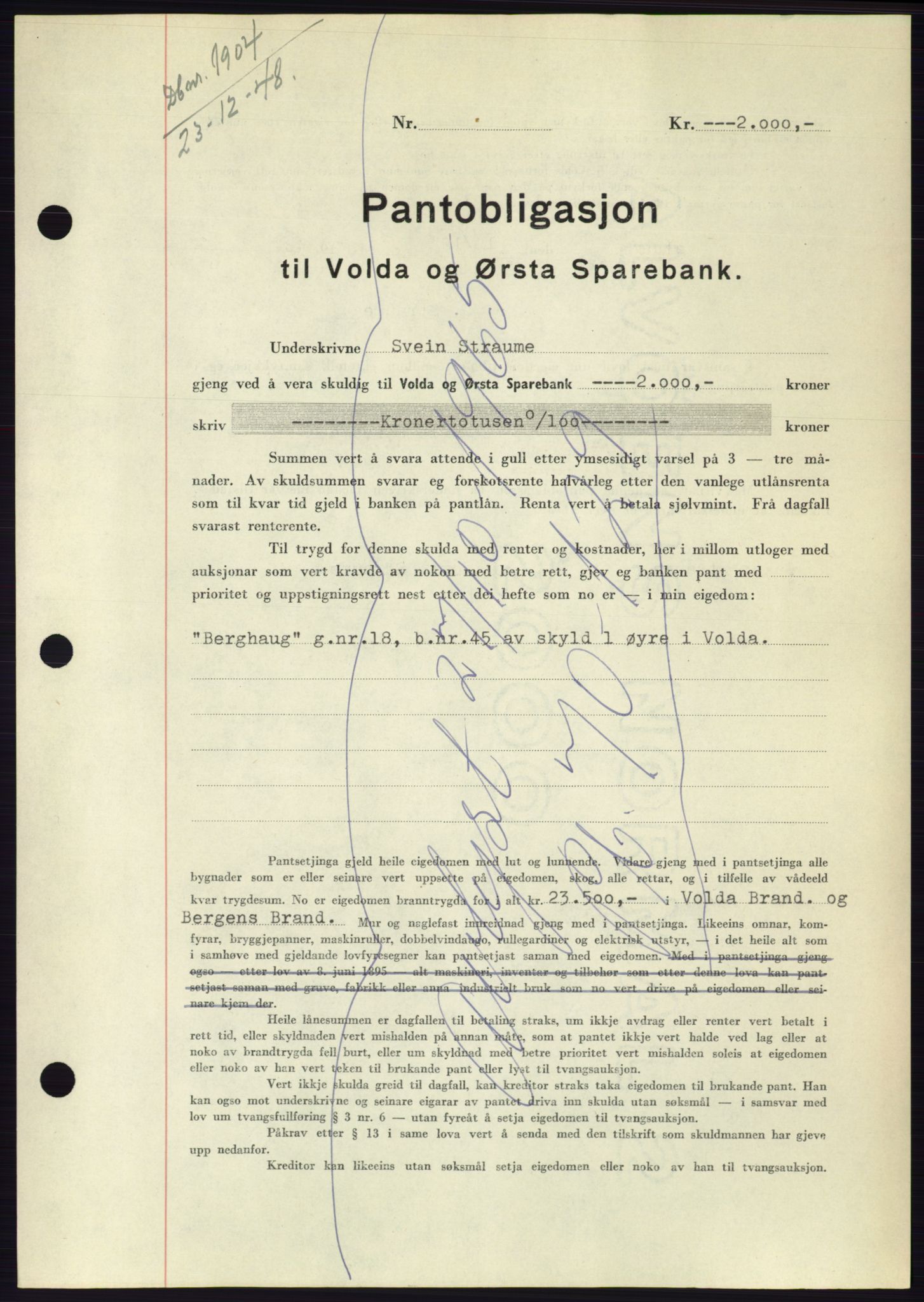 Søre Sunnmøre sorenskriveri, AV/SAT-A-4122/1/2/2C/L0116: Mortgage book no. 4B, 1948-1949, Diary no: : 1904/1948