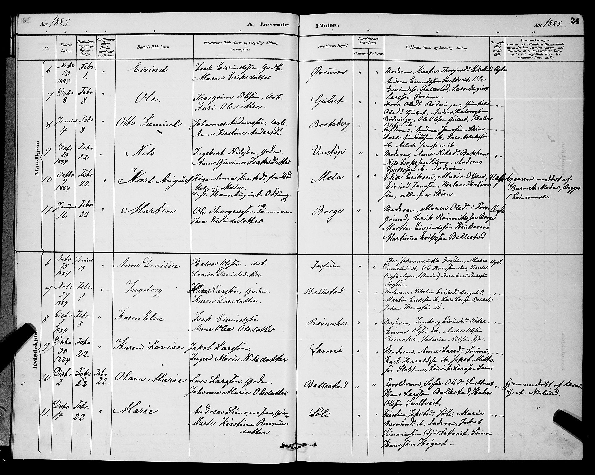 Gjerpen kirkebøker, SAKO/A-265/G/Ga/L0002: Parish register (copy) no. I 2, 1883-1900, p. 24