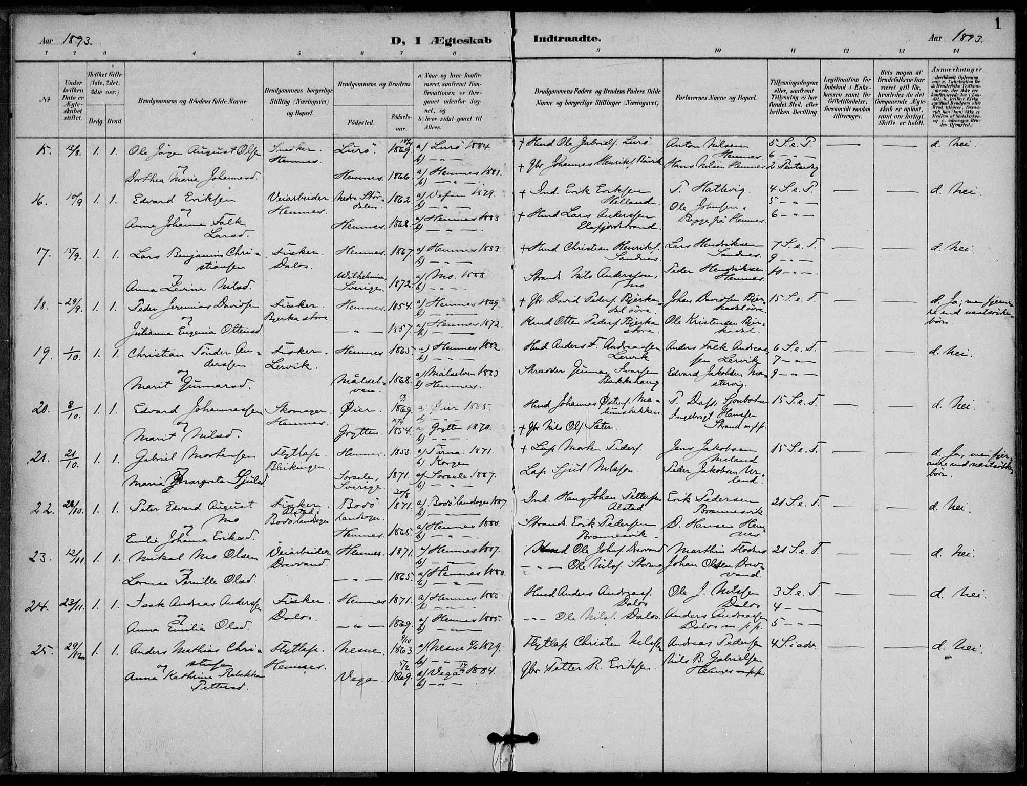 Ministerialprotokoller, klokkerbøker og fødselsregistre - Nordland, SAT/A-1459/825/L0363: Parish register (official) no. 825A17, 1890-1909, p. 1