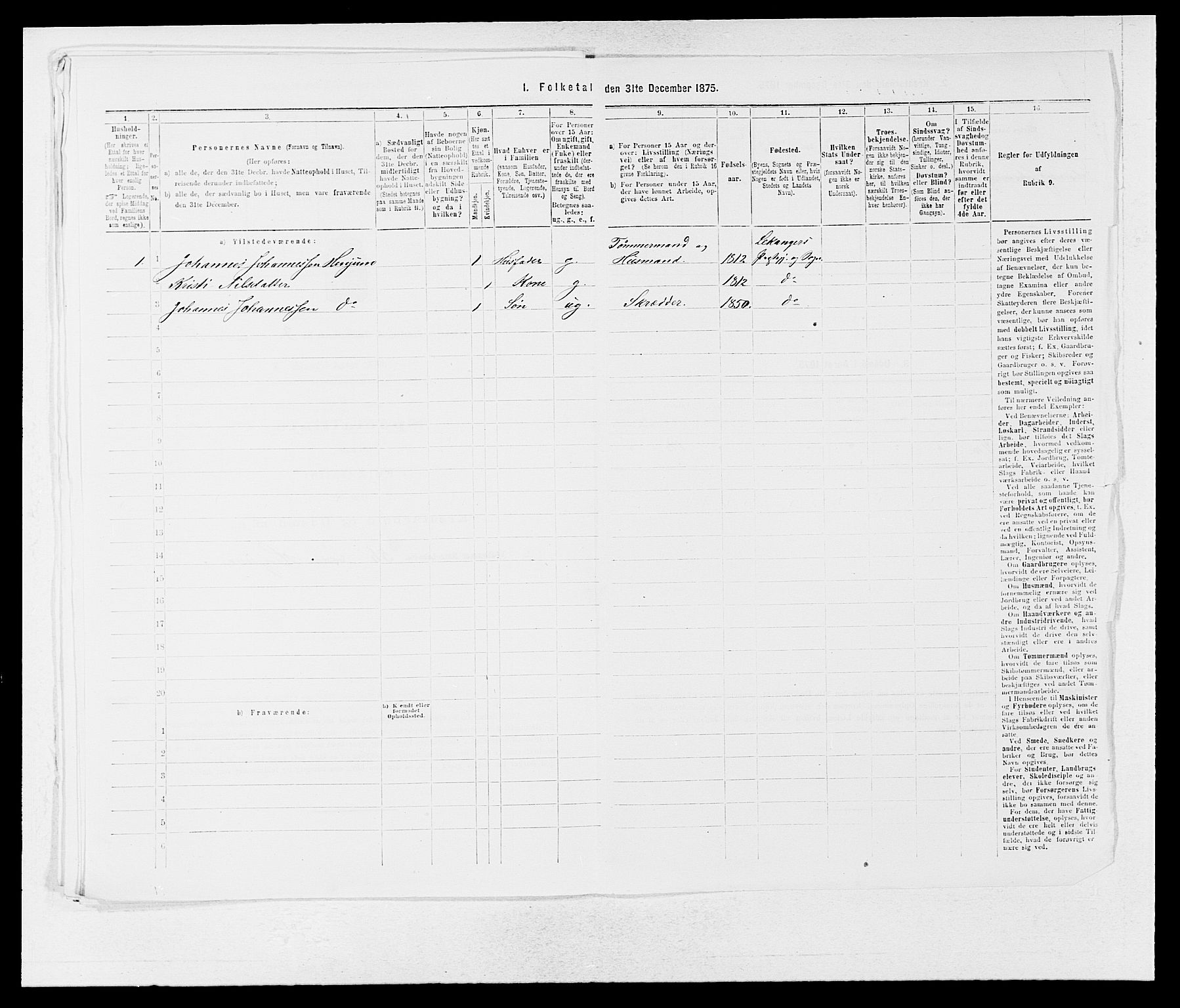 SAB, 1875 census for 1419P Leikanger, 1875, p. 306