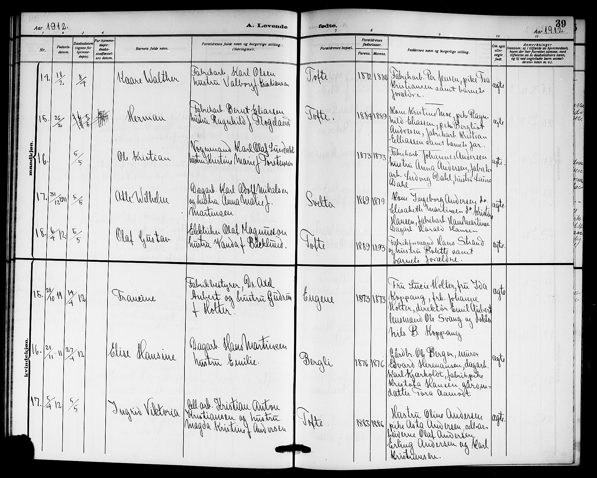 Hurum kirkebøker, AV/SAKO-A-229/G/Ga/L0005: Parish register (copy) no. I 5, 1908-1922, p. 39