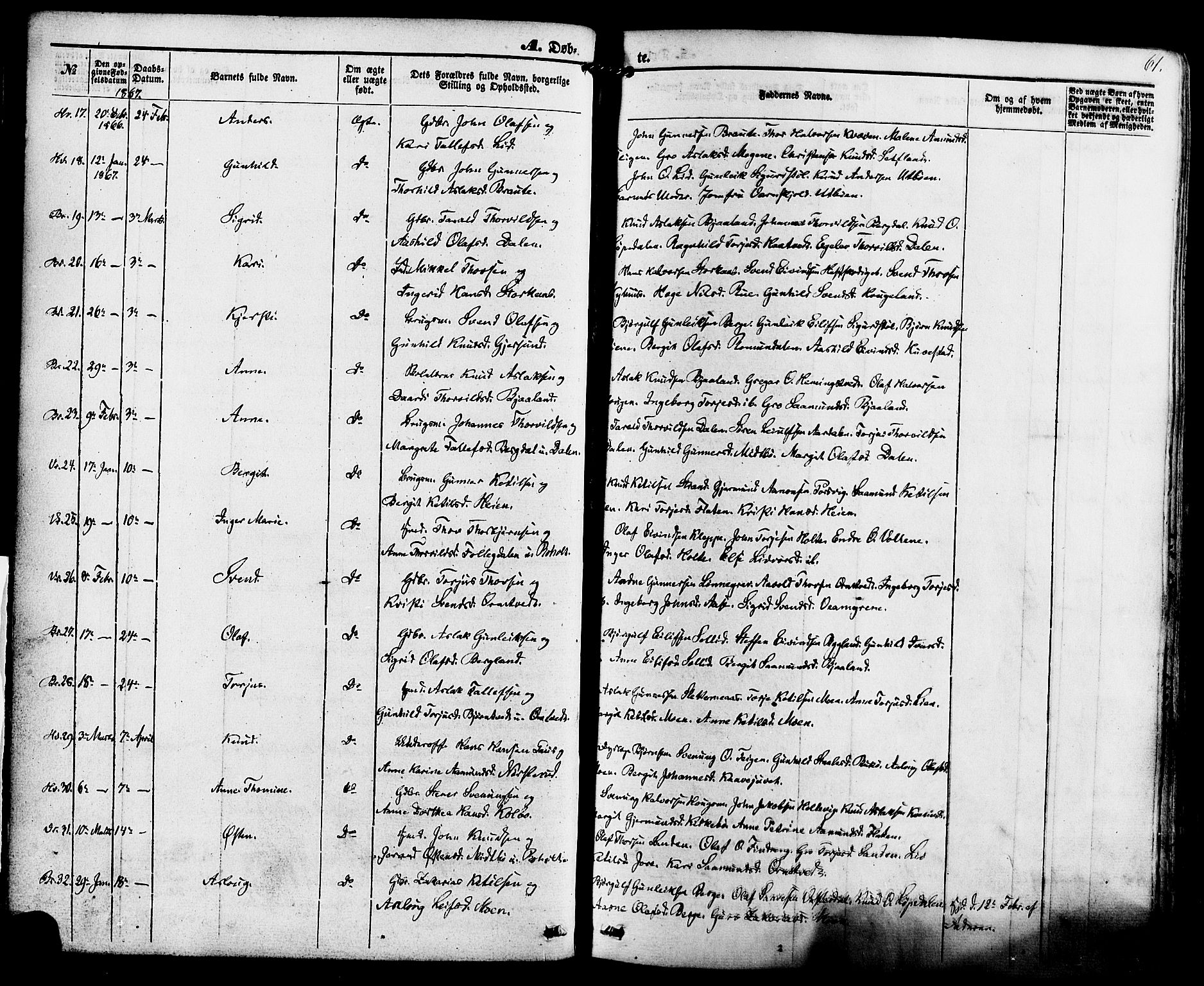 Kviteseid kirkebøker, SAKO/A-276/F/Fa/L0007: Parish register (official) no. I 7, 1859-1881, p. 61