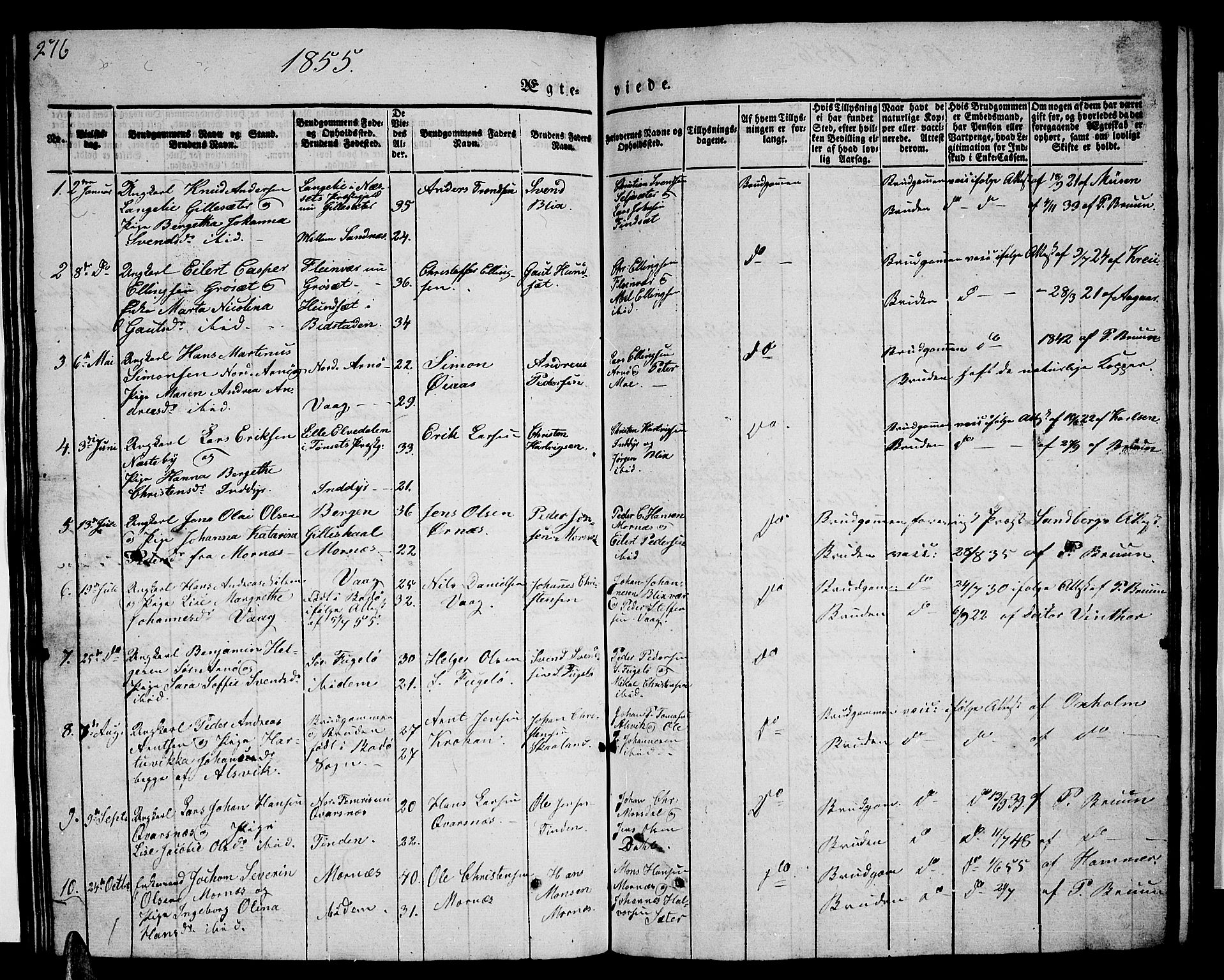 Ministerialprotokoller, klokkerbøker og fødselsregistre - Nordland, SAT/A-1459/805/L0106: Parish register (copy) no. 805C02, 1841-1861, p. 276