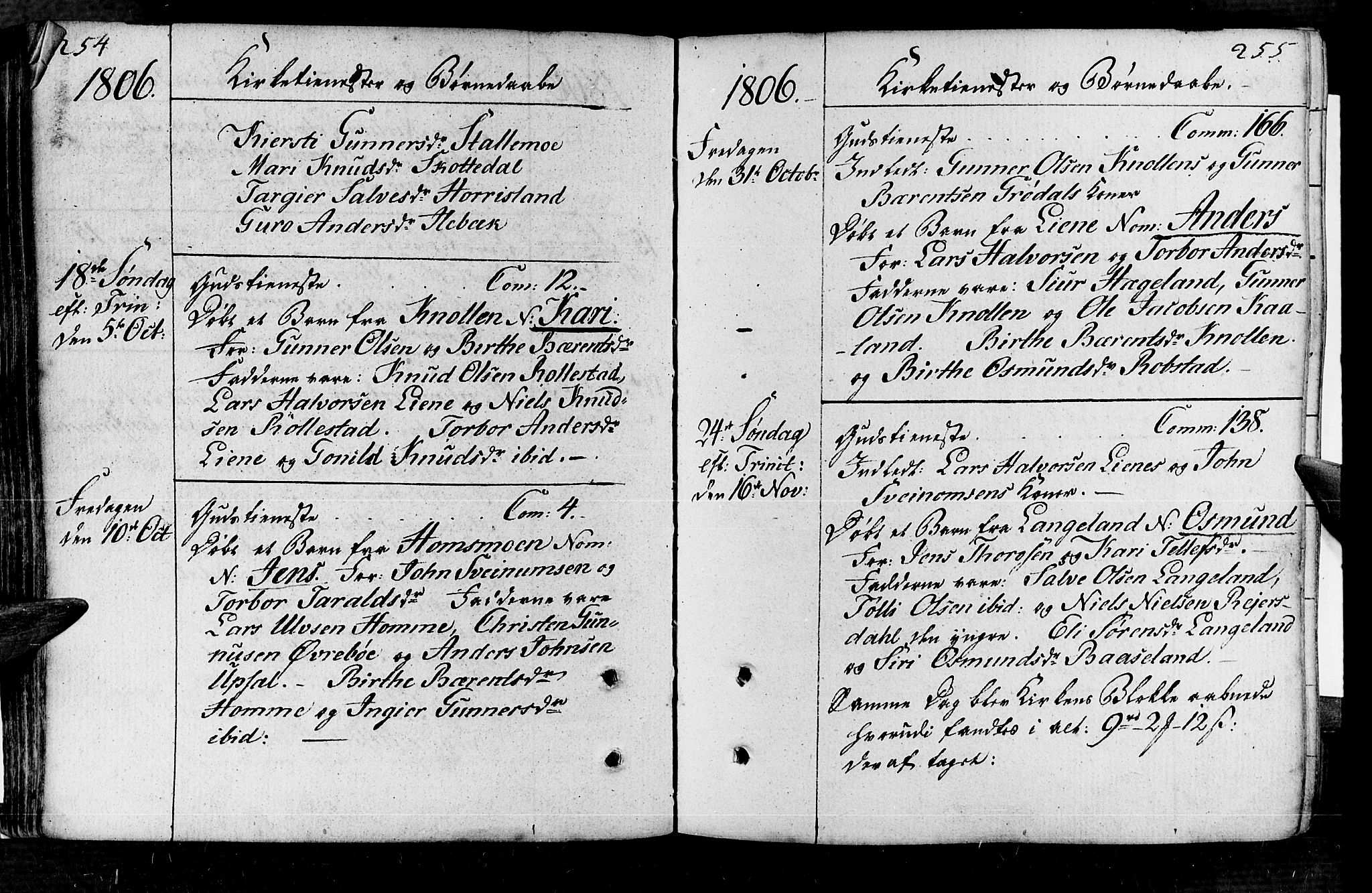 Vennesla sokneprestkontor, AV/SAK-1111-0045/Fa/Fac/L0002: Parish register (official) no. A 2, 1785-1834, p. 254-255