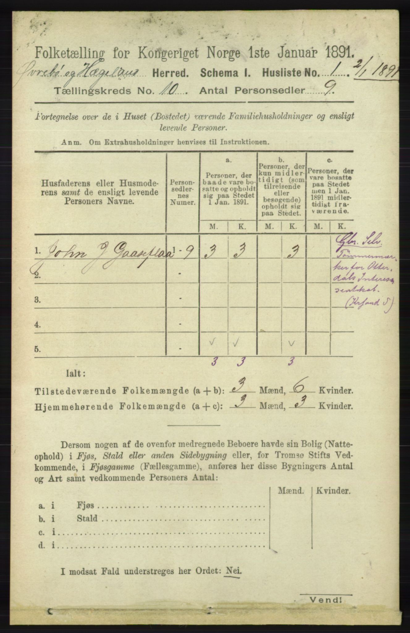 RA, 1891 census for 1016 Øvrebø og Hægeland, 1891, p. 2001