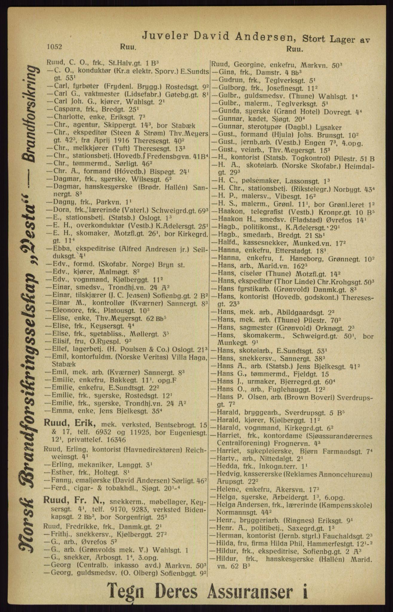 Kristiania/Oslo adressebok, PUBL/-, 1916, p. 1052