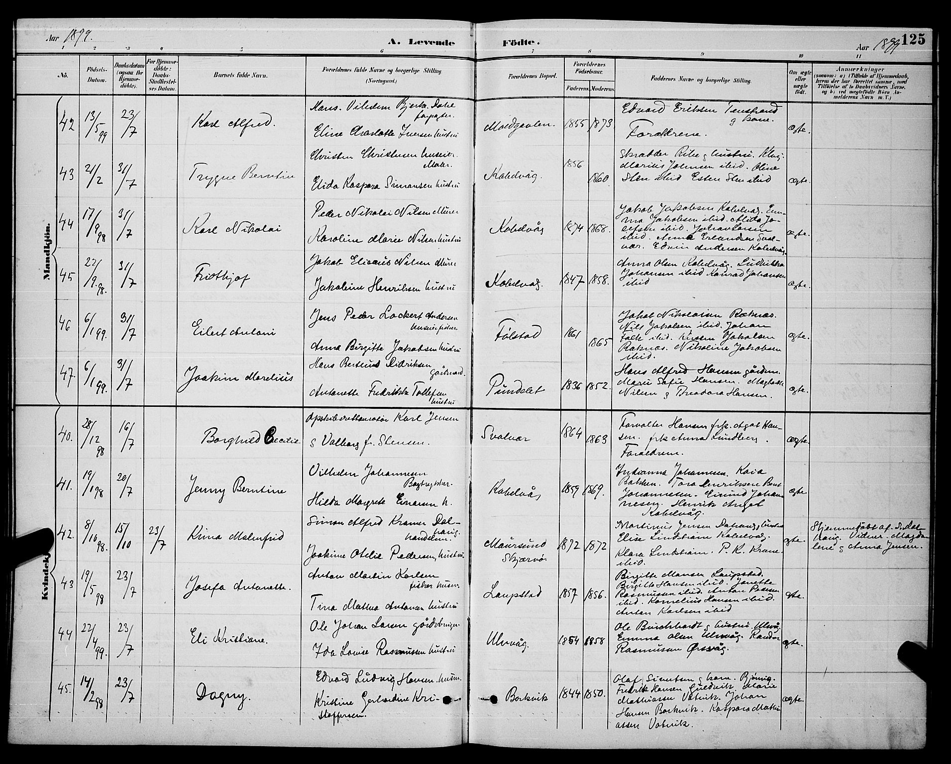 Ministerialprotokoller, klokkerbøker og fødselsregistre - Nordland, AV/SAT-A-1459/874/L1077: Parish register (copy) no. 874C06, 1891-1900, p. 125