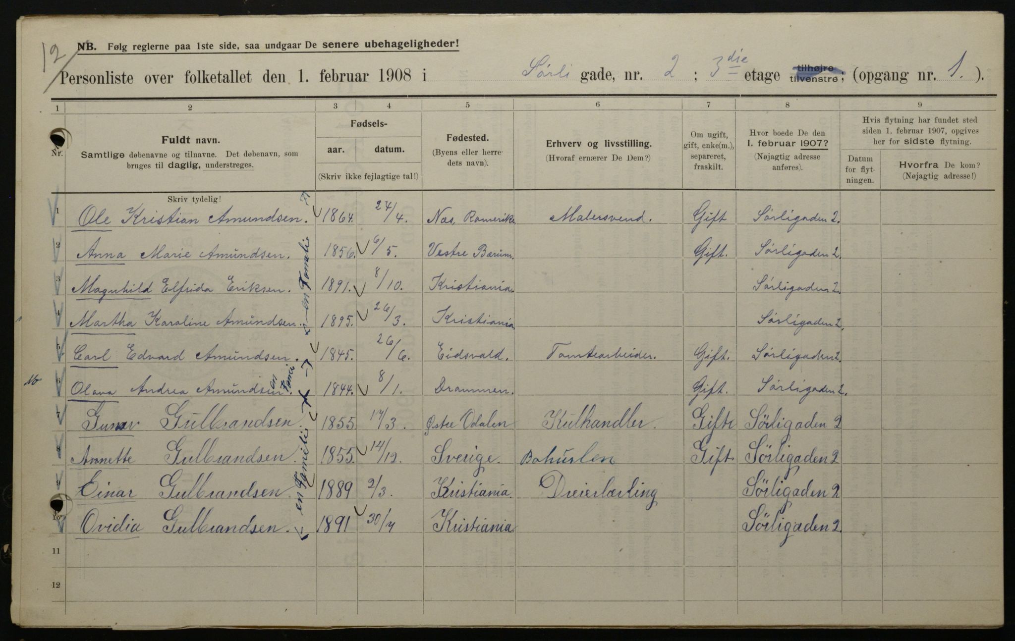 OBA, Municipal Census 1908 for Kristiania, 1908, p. 95641