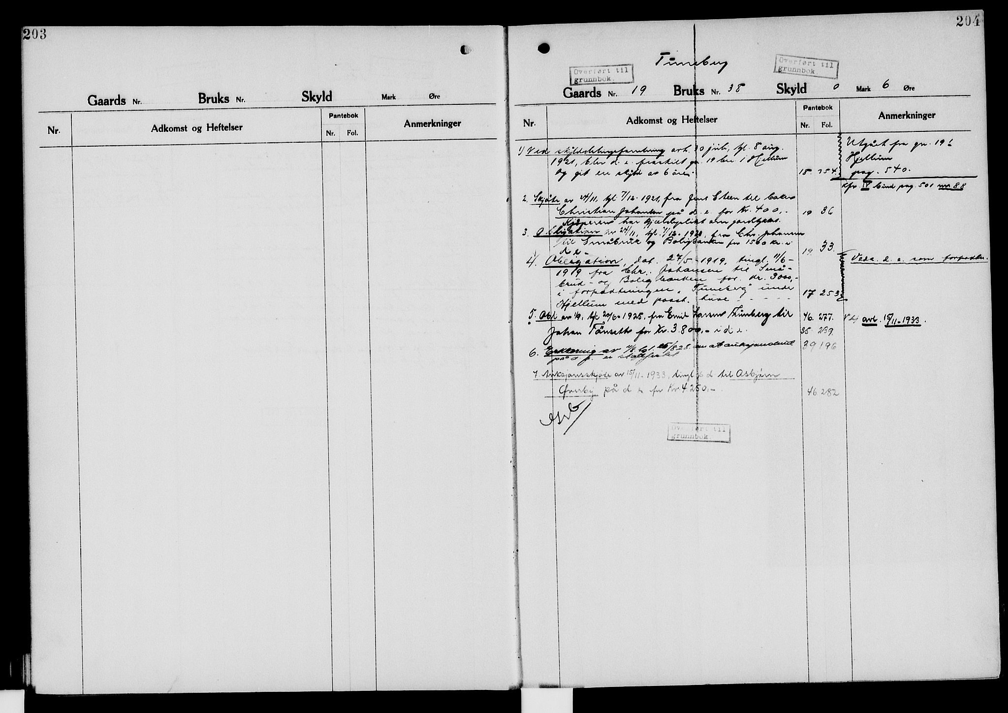 Nord-Hedmark sorenskriveri, SAH/TING-012/H/Ha/Had/Hade/L0006: Mortgage register no. 4.6, 1920-1940, p. 203-204