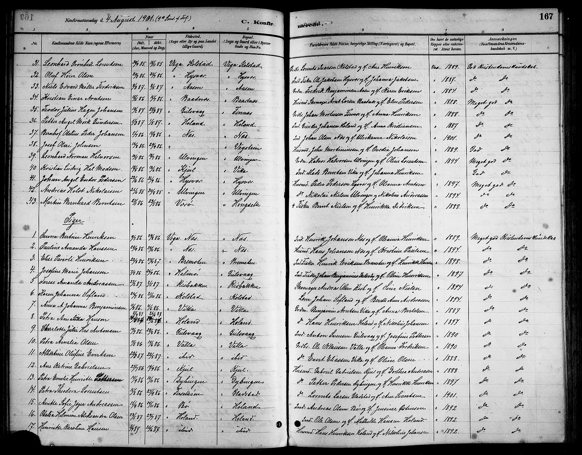 Ministerialprotokoller, klokkerbøker og fødselsregistre - Nordland, AV/SAT-A-1459/816/L0253: Parish register (copy) no. 816C03, 1886-1905, p. 167