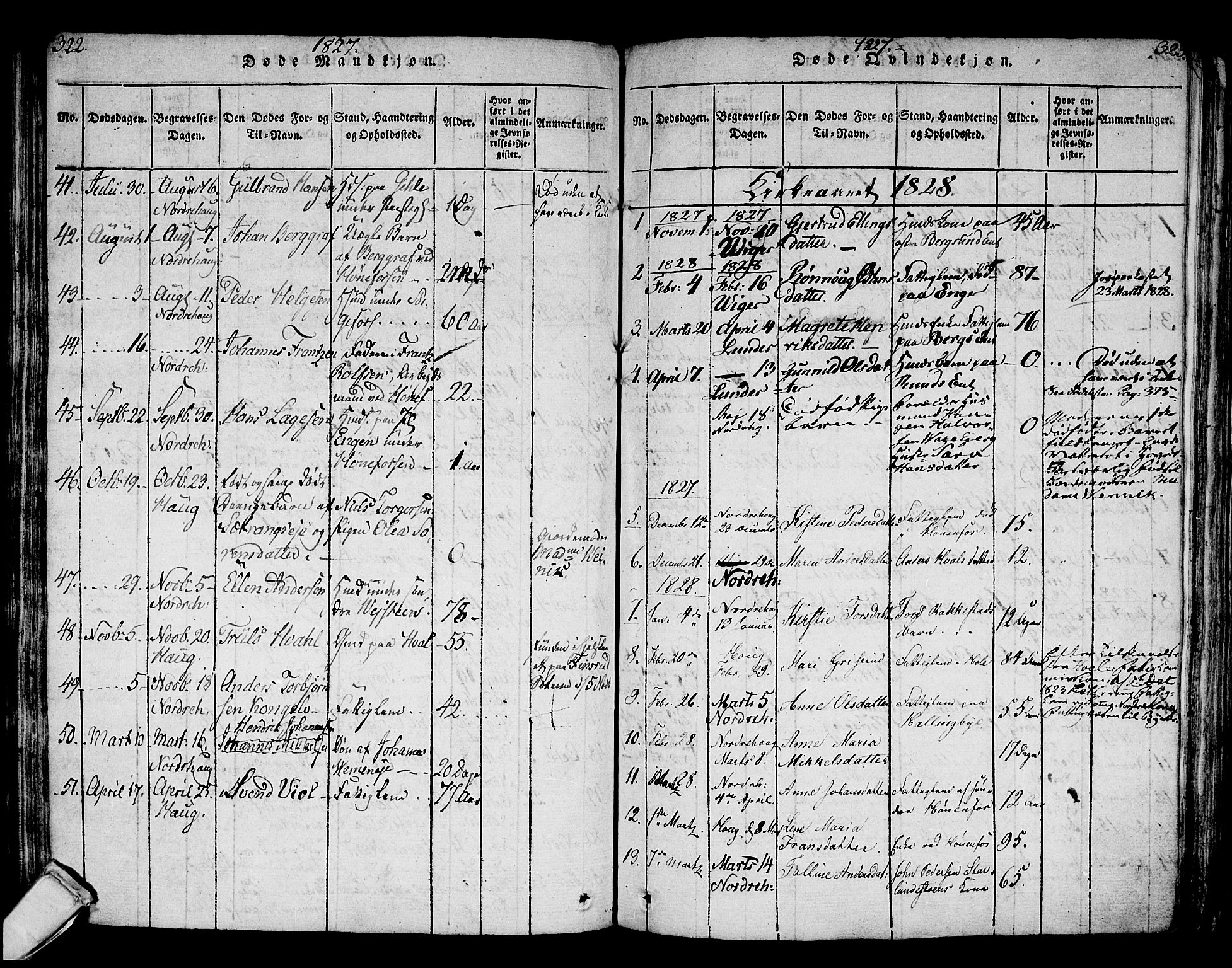 Norderhov kirkebøker, AV/SAKO-A-237/F/Fa/L0008: Parish register (official) no. 8, 1814-1833, p. 322-323