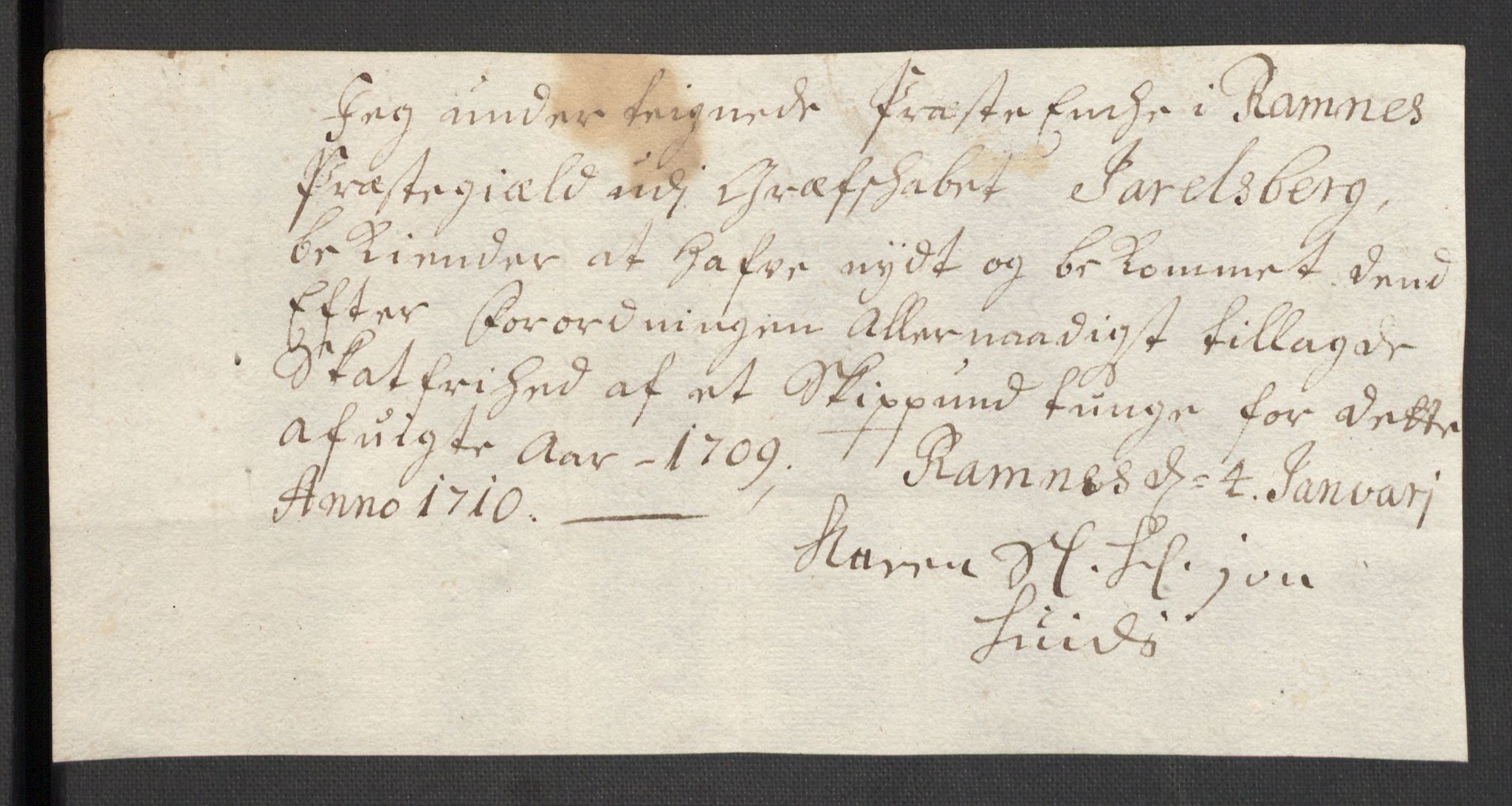 Rentekammeret inntil 1814, Reviderte regnskaper, Fogderegnskap, RA/EA-4092/R32/L1874: Fogderegnskap Jarlsberg grevskap, 1709, p. 254