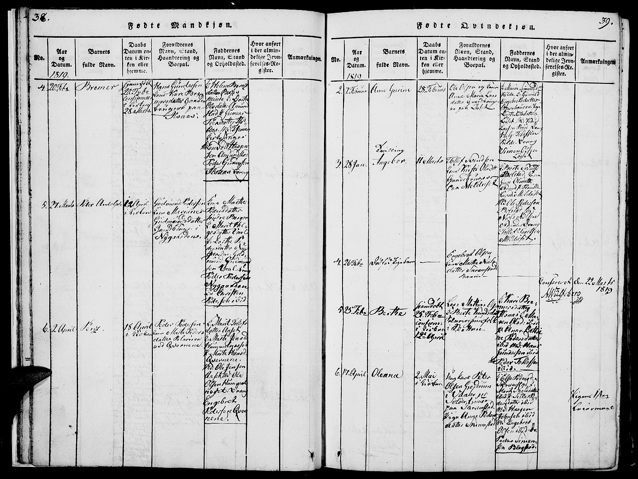 Åmot prestekontor, Hedmark, SAH/PREST-056/H/Ha/Hab/L0001: Parish register (copy) no. 1, 1815-1847, p. 38-39