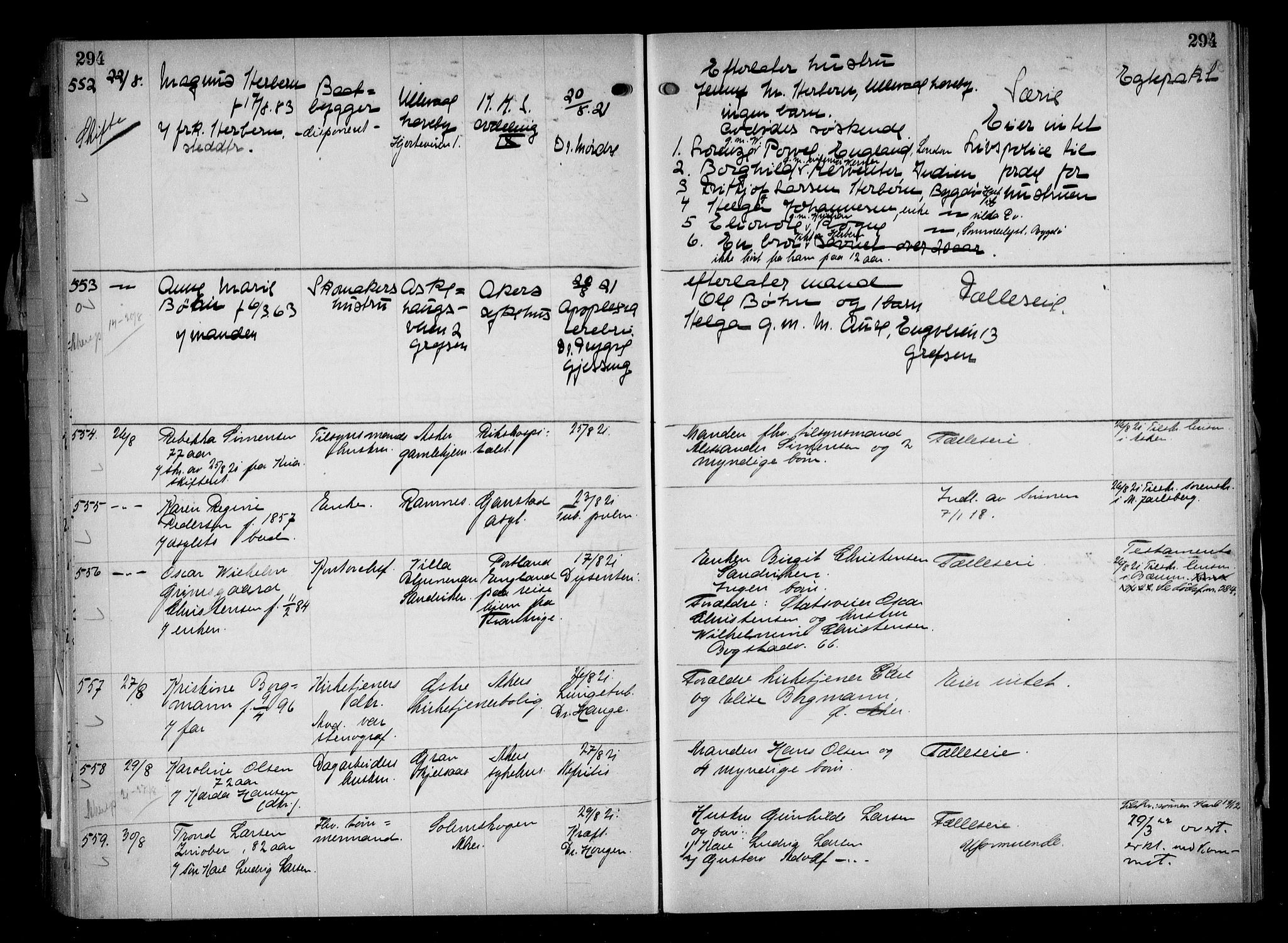 Aker kriminaldommer, skifte- og auksjonsforvalterembete, AV/SAO-A-10452/H/Hb/Hba/Hbaa/L0005: Dødsfallsprotokoll, 1918-1922, p. 294