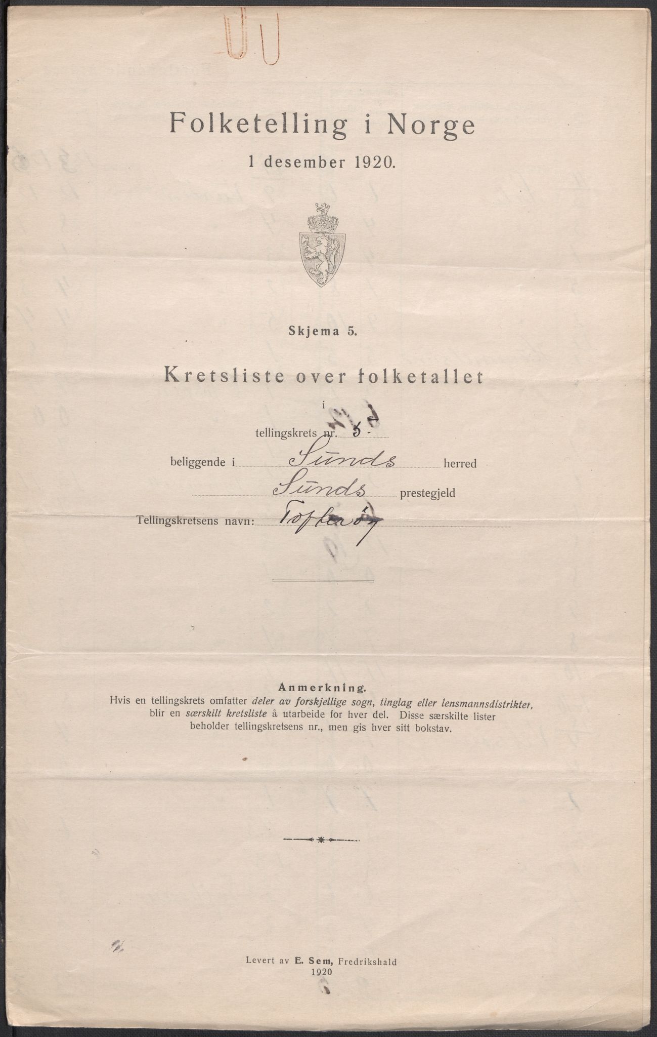 SAB, 1920 census for Sund, 1920, p. 17