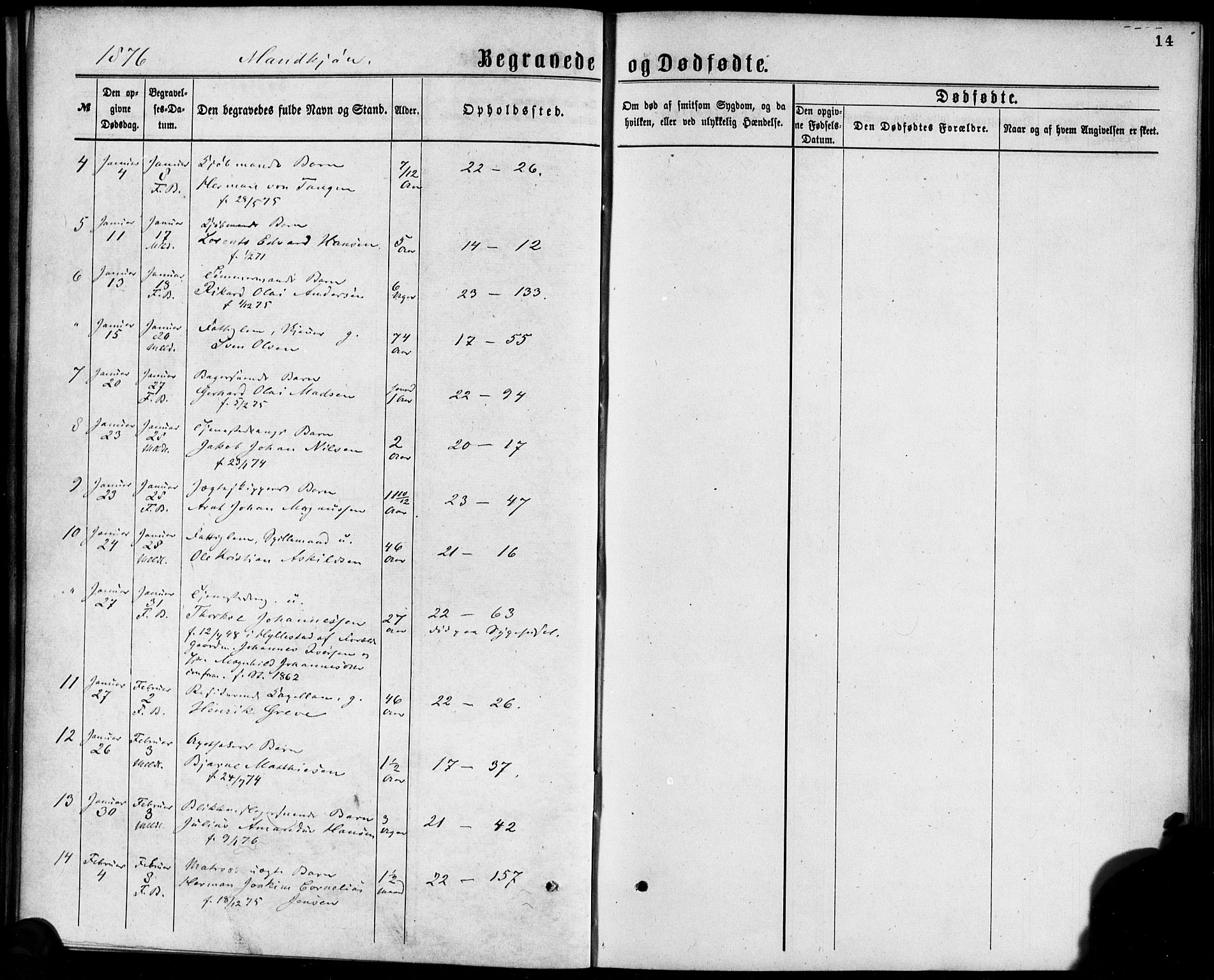 Korskirken sokneprestembete, SAB/A-76101/H/Haa/L0046: Parish register (official) no. E 4, 1875-1883, p. 14